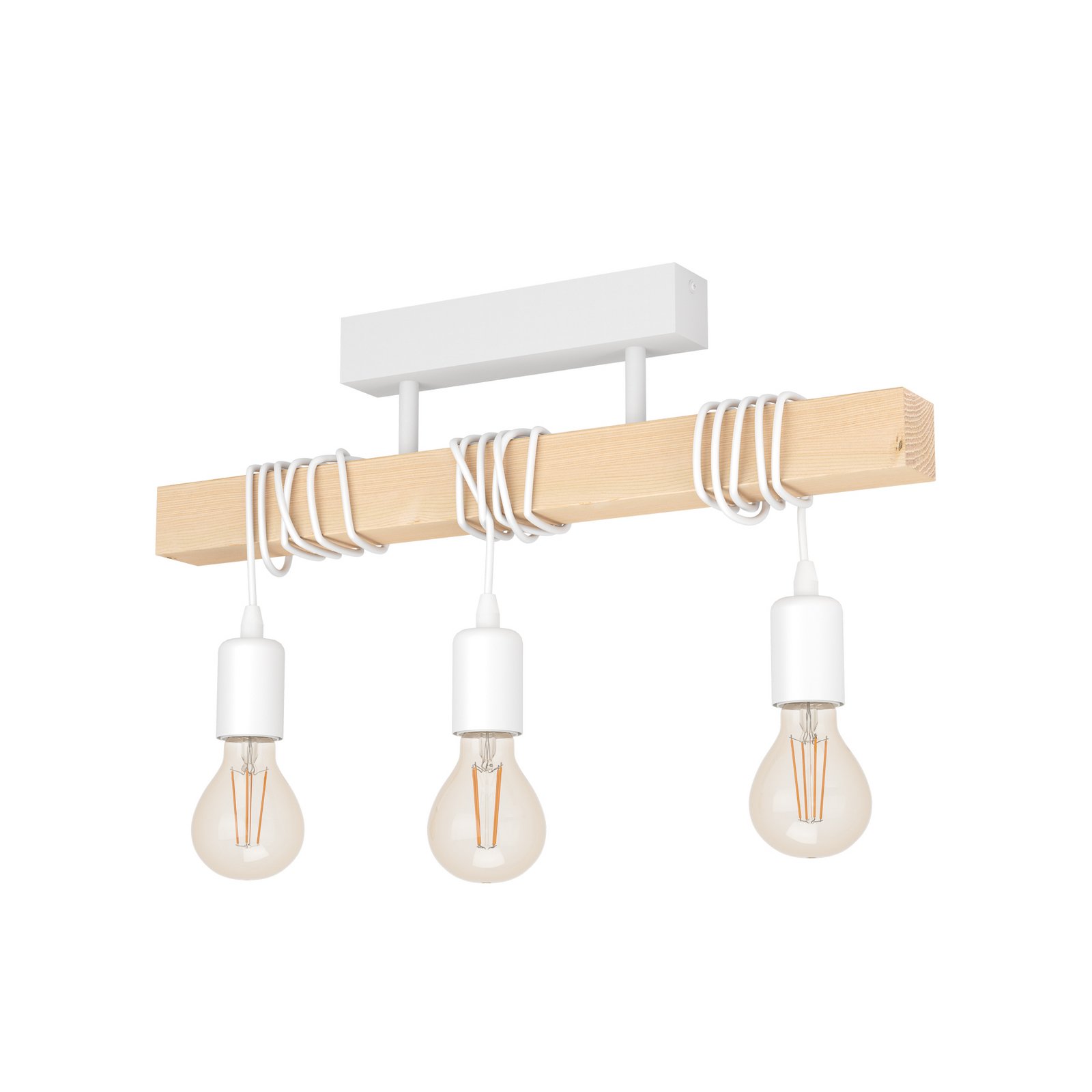 Stropné svetlo Townshend z dreva, 3-pl., biela