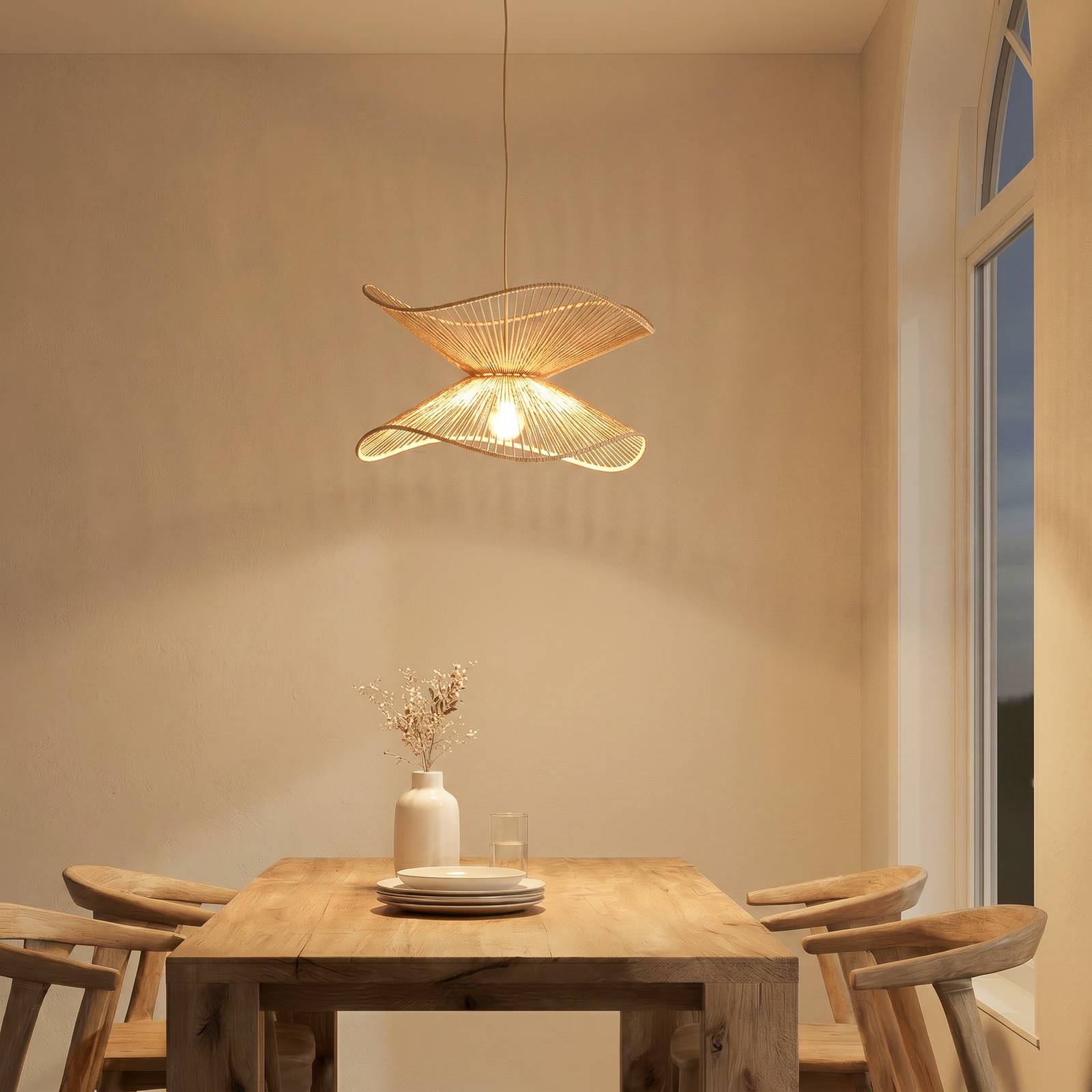 Hanglamp Lindby Valdorin, beige, papier, Ø 40 cm, E27
