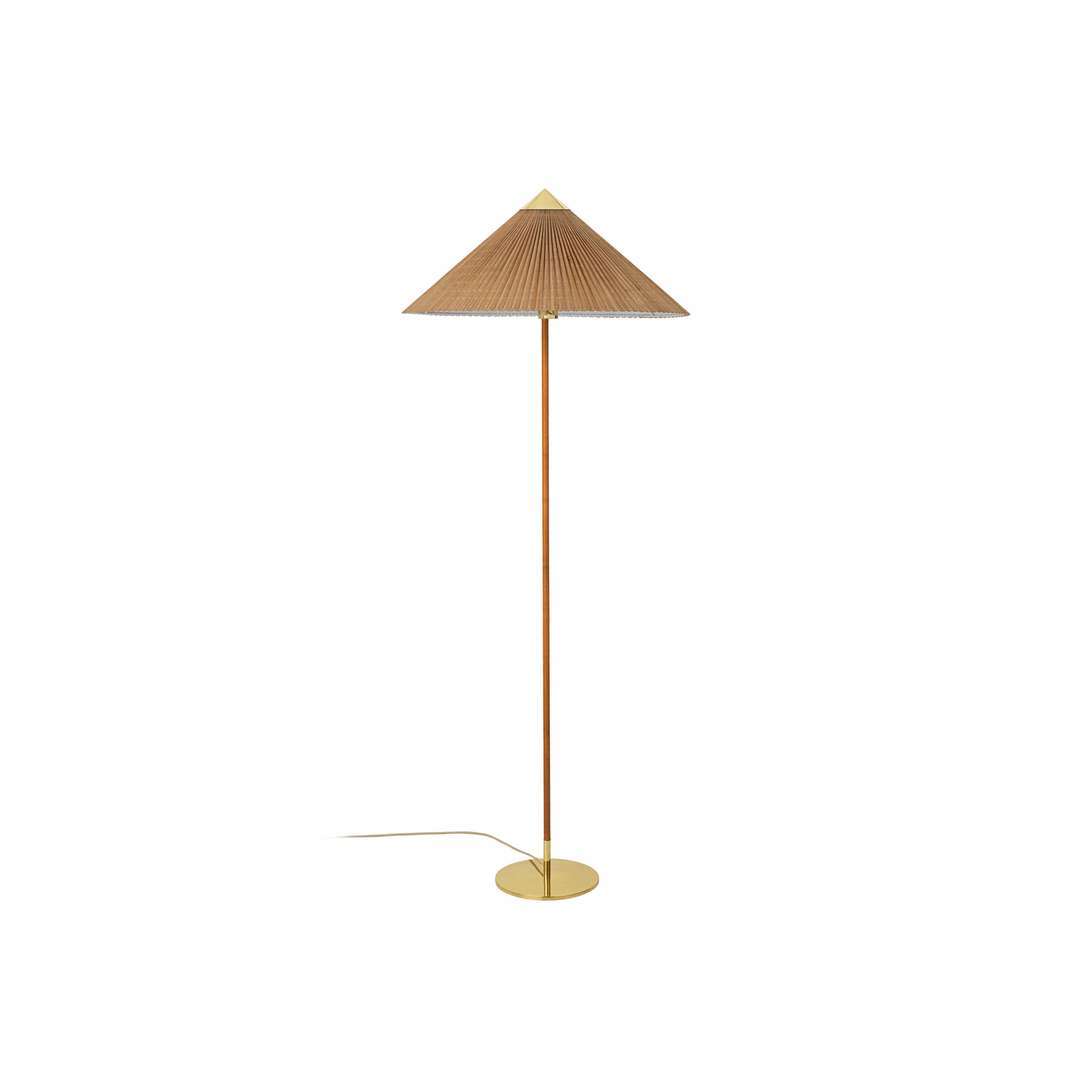 Stojací lampa GUBI 9602, mosaz/ratan, bambusové stínidlo
