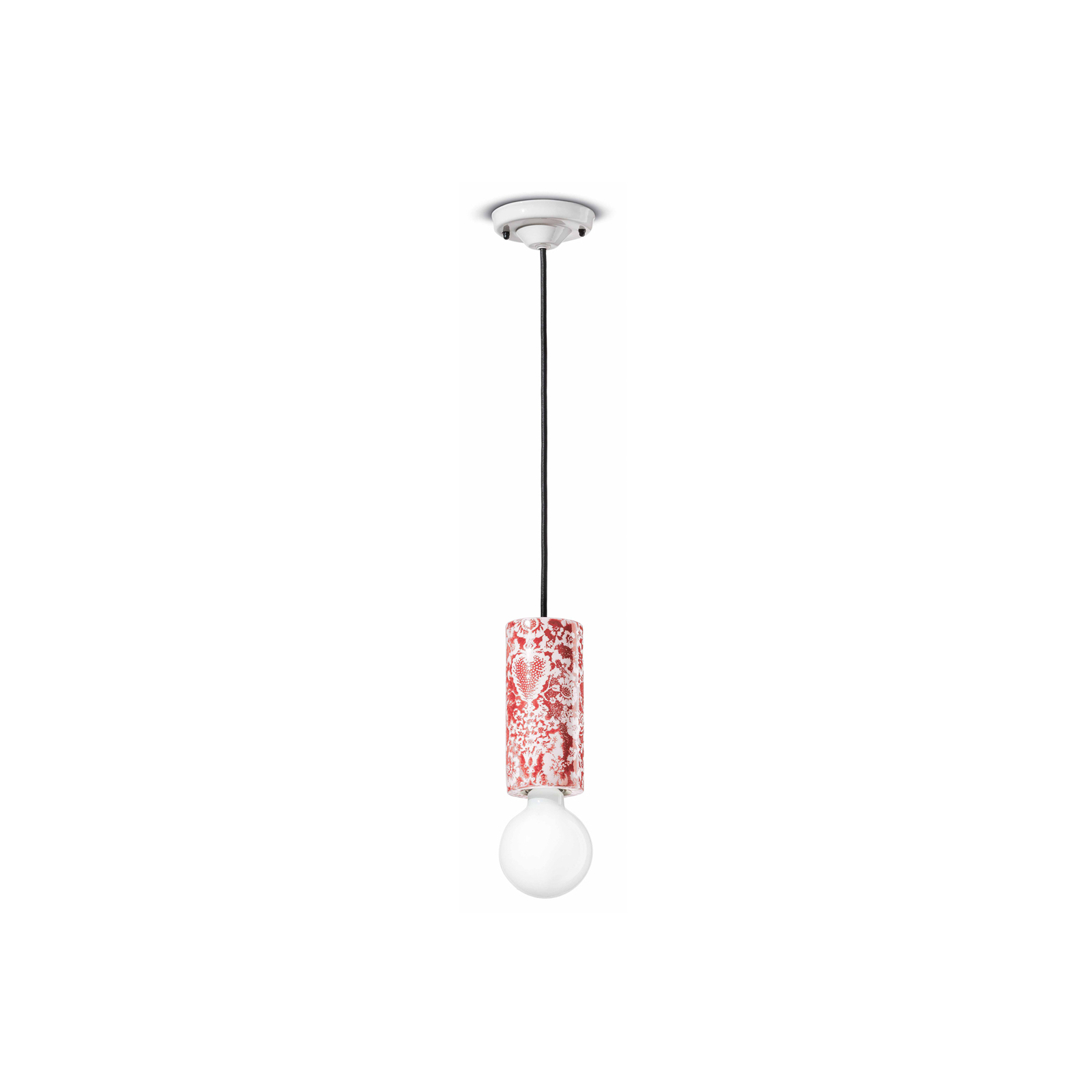 PI hanging light, floral pattern Ø 8 cm red/white