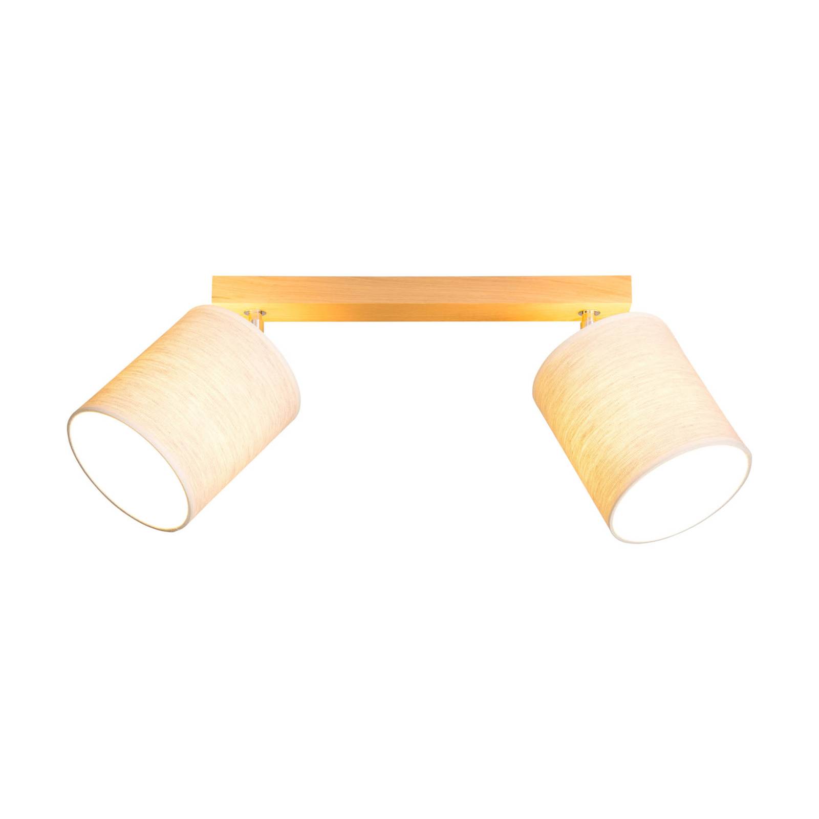 Euluna Canvas ceiling spotlight, beige, fabric, two-bulb, for Living / Dining Room, oak, linen, E27, 25 W, L: 52 cm, W: 13 cm, H: 25 cm