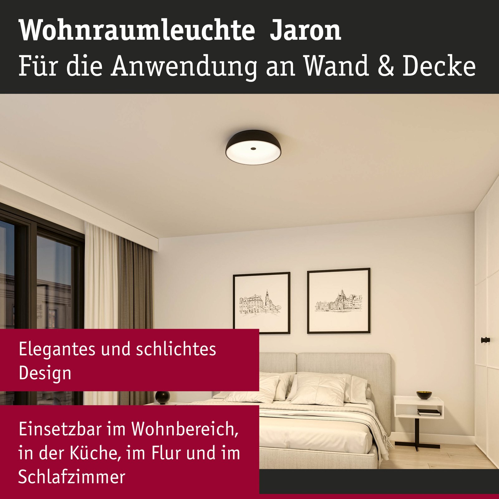 Paulmann Jaron LED ceiling lamp 3-level dim, black
