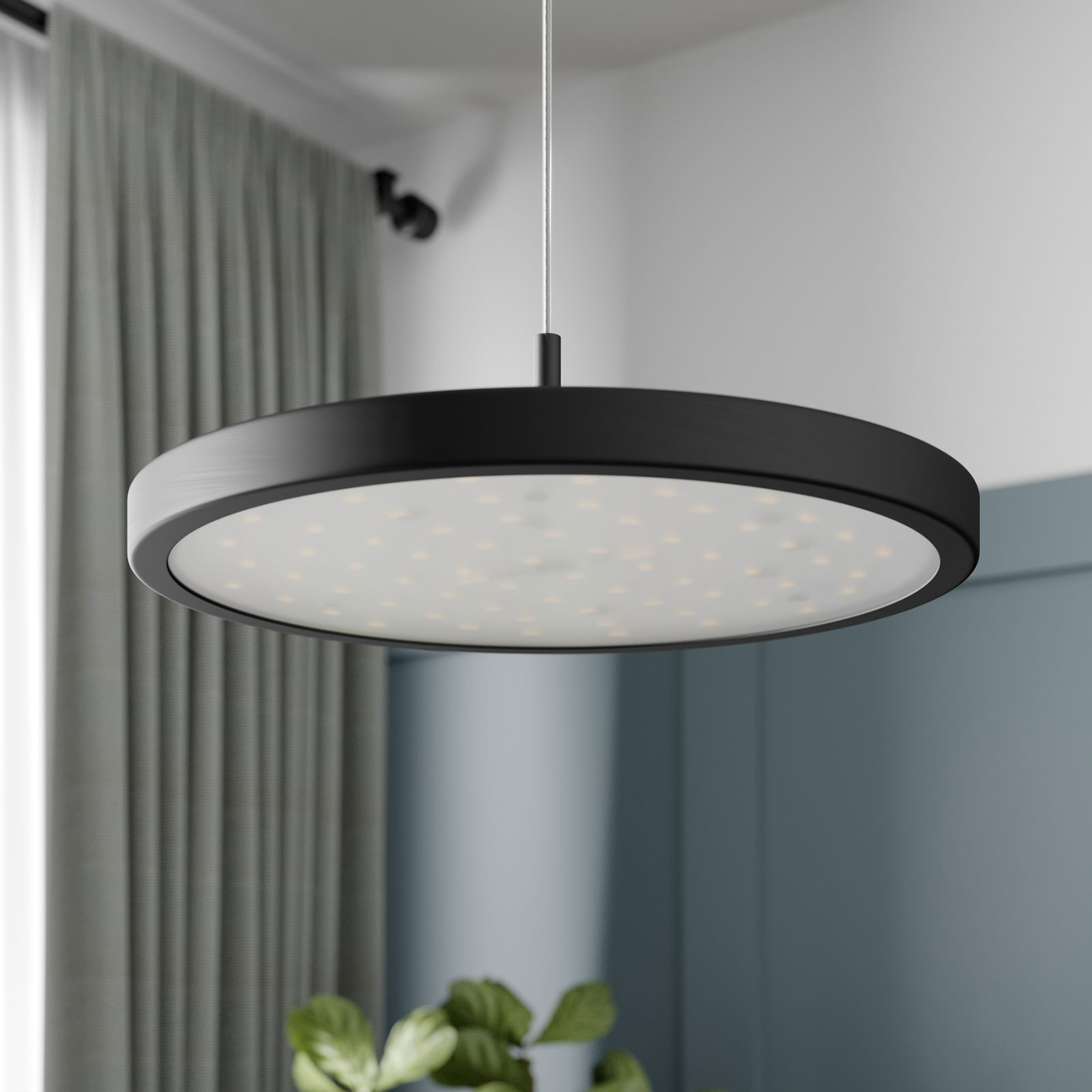 Quitani Suspension LED Gion, à 1 lampe, aluminium/noir