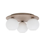 Plafonnier Virlo, à 3 lampes, verre opale, bois, Ø 42 cm