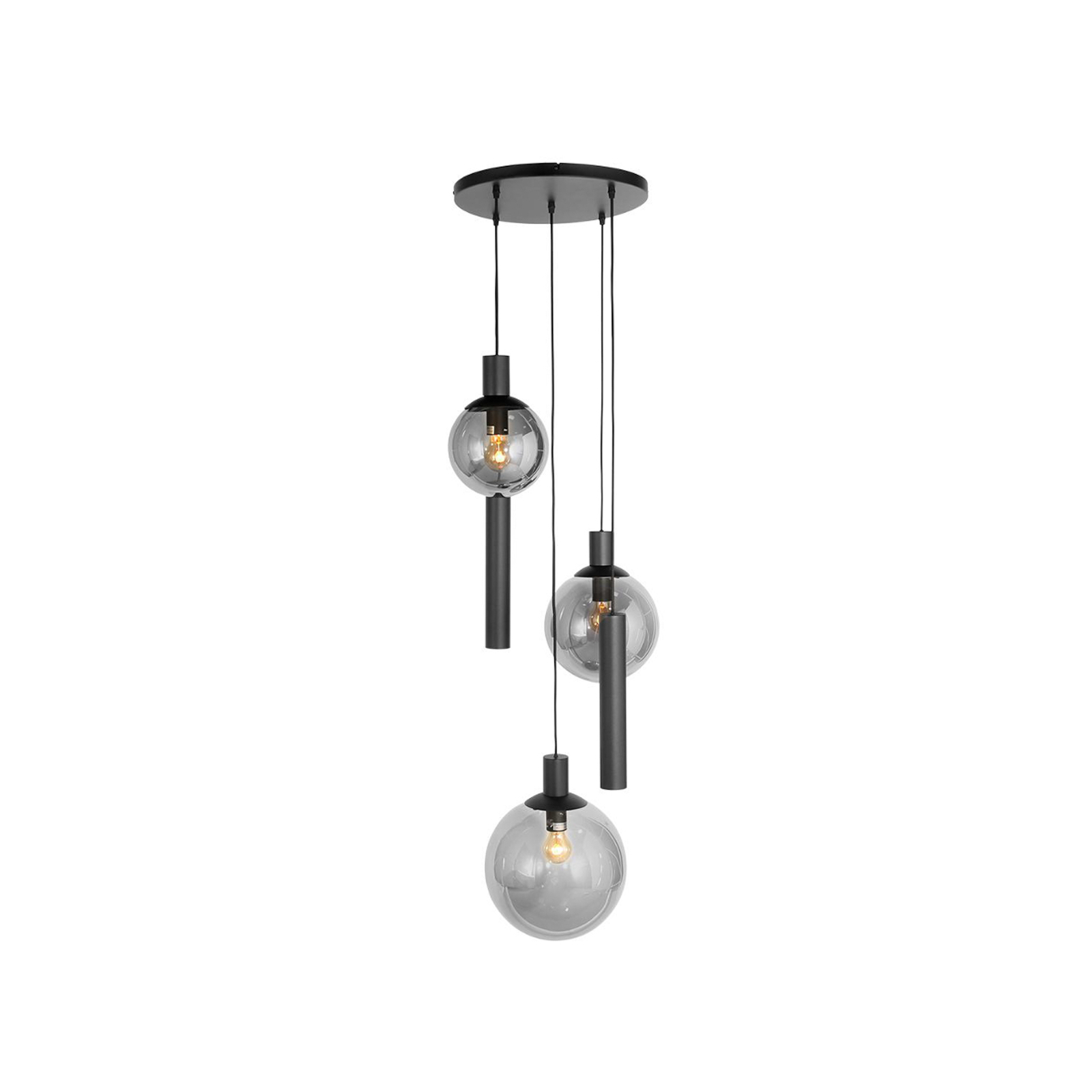 Suspension Bollique, 5 lampes rondes, noir, GU10 + E27