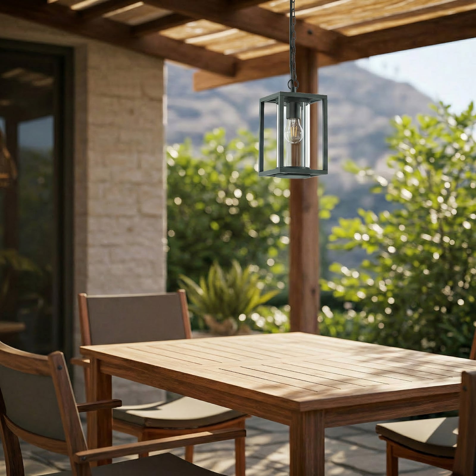 Lucande Vonkajšia závesná lampa Ferda, zelená, IP44, sklo, E27