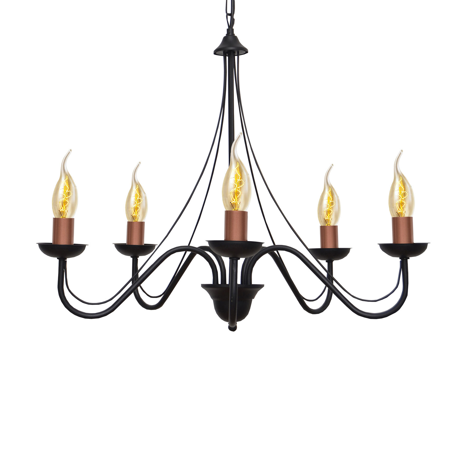 Helam Malbo lysekrone 5 lyskilder, i sort/kobber - indendørsbelysning Stue - spisebordslampe