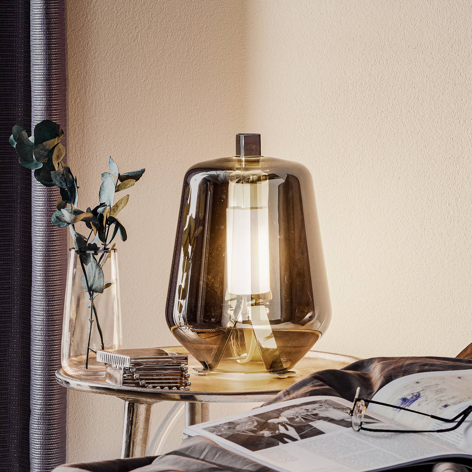 Prandina Luisa T1 table lamp 2,700 K chrome/mirror, for Living / Dining Room, handblown glass, 8 W, H: 28.5 cm