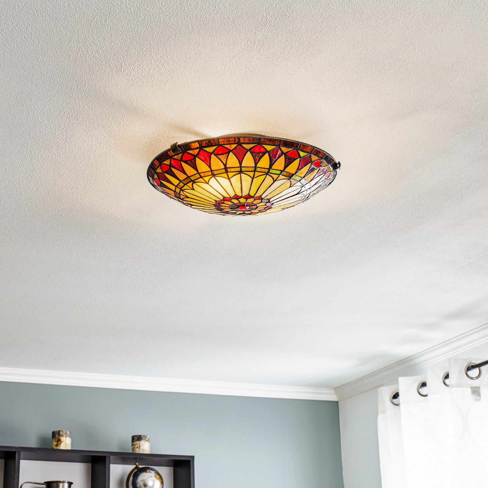 West End ceiling light, bronze/multicoloured, Ø 42 cm, glass Elstead - Living room - Tiffany - Metal - Round