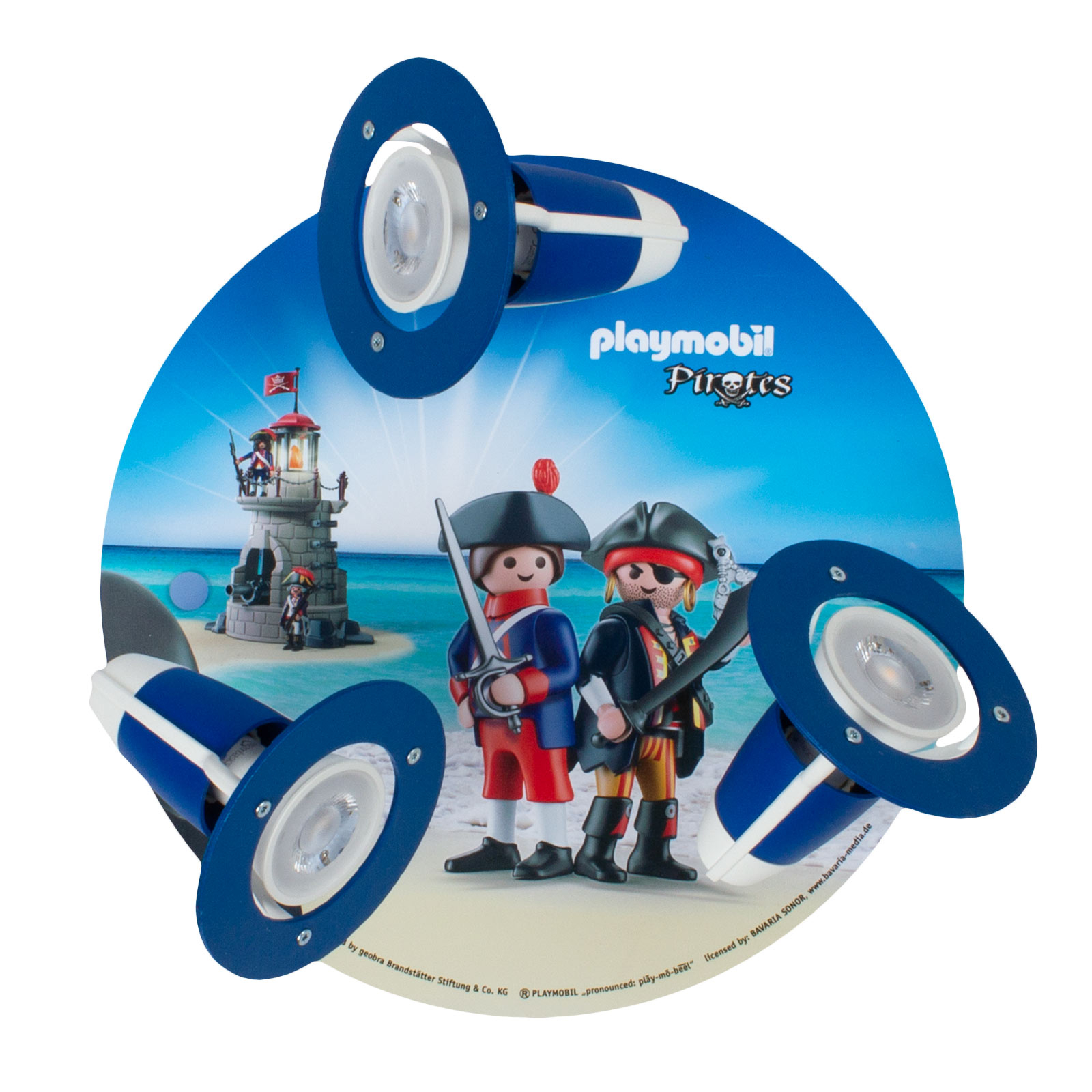 Elobra PLAYMOBIL Pirates ceiling light, 3 spots, for Children's Room, wood, GU10, 6 W, energy efficiency: A++, H: 20 cm