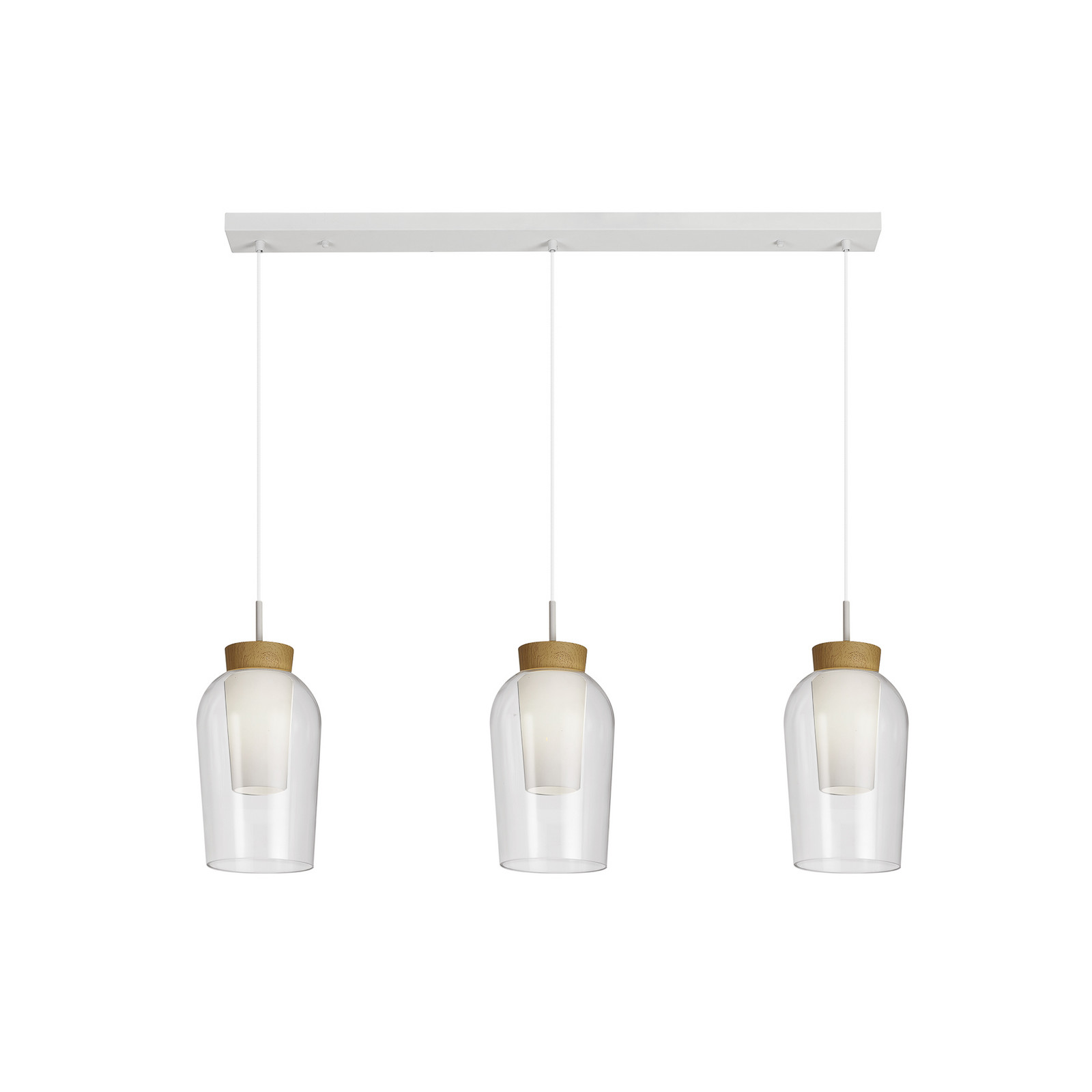 Mantra Iluminación Viseća lampa Nora, bijela, prozirna, greda od 3 žarulje, staklo - Dnevni boravak/blagovaonica - bijelo, prozirno, svijetlo drvo