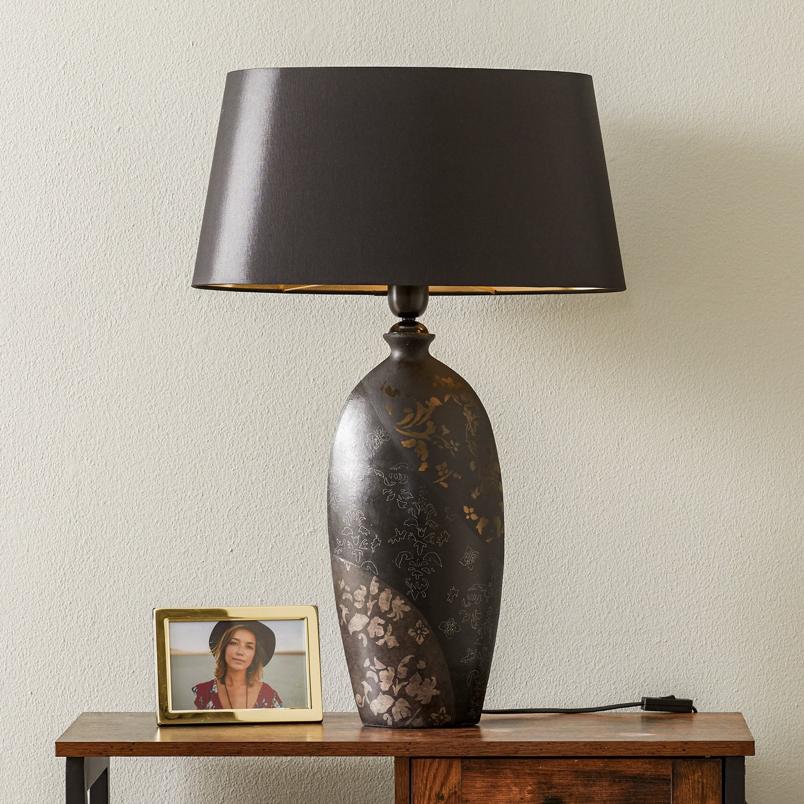 Bordslampa Mary, keramik/chintz, höjd 66 cm