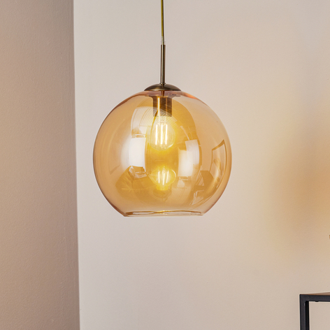 Pendellampe Balls med ravfarvede glaskugler