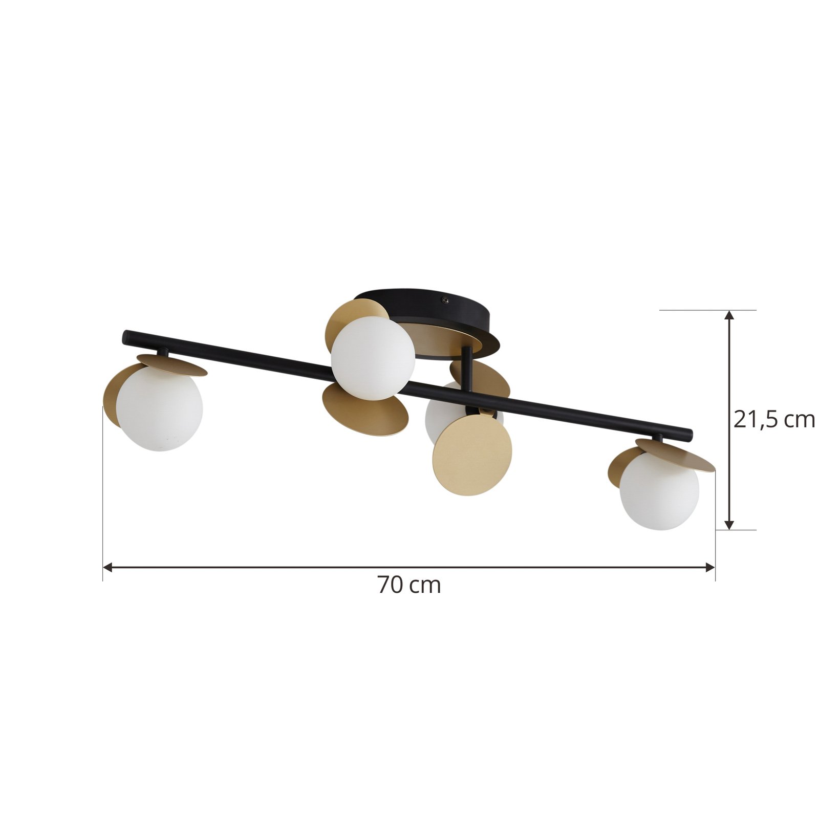 Stropné svietidlo Lucande Pallo LED, lineárne, 4 svetlá, čierna/zlatá