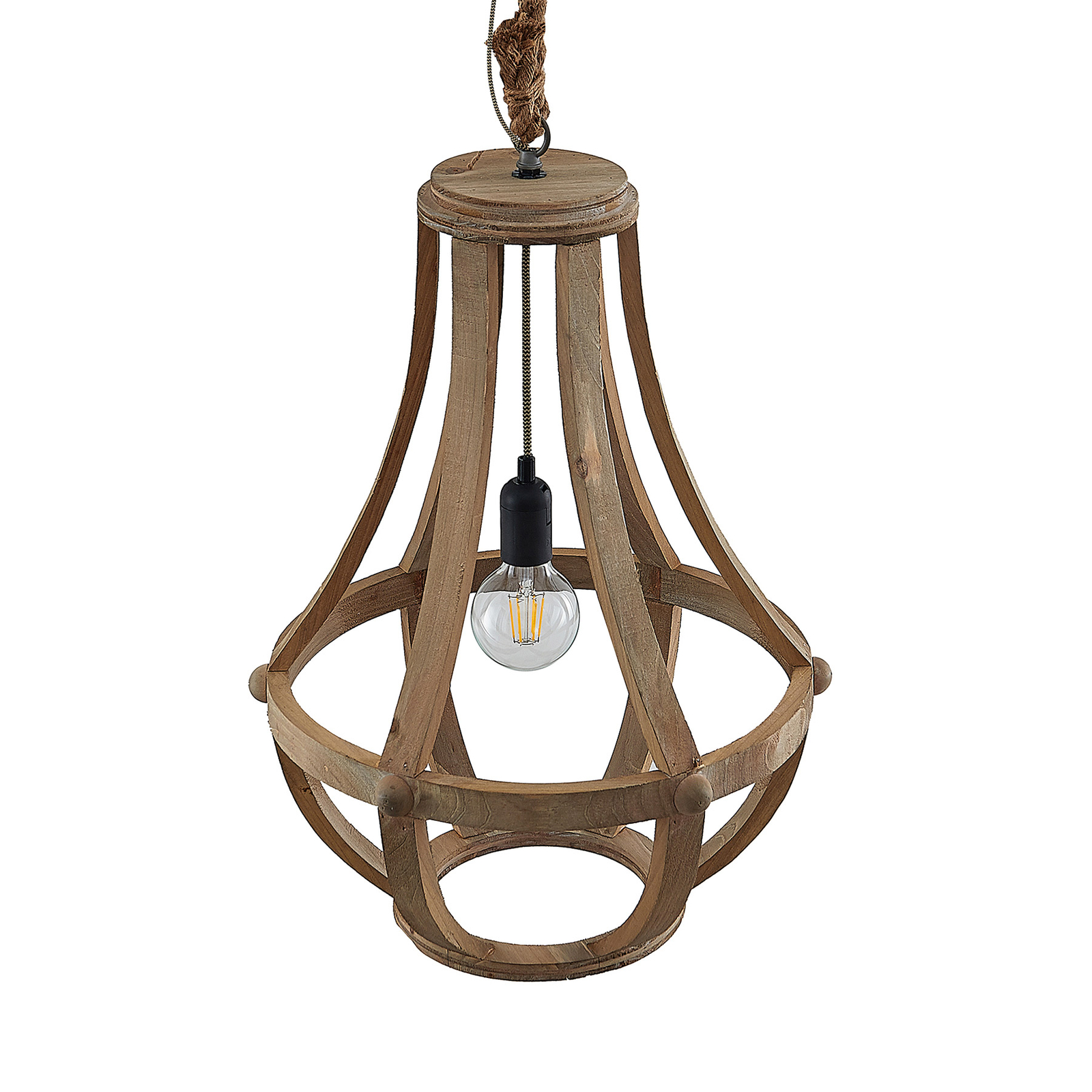 Lindby Tojaka lampa wisząca z drewna, 42 cm