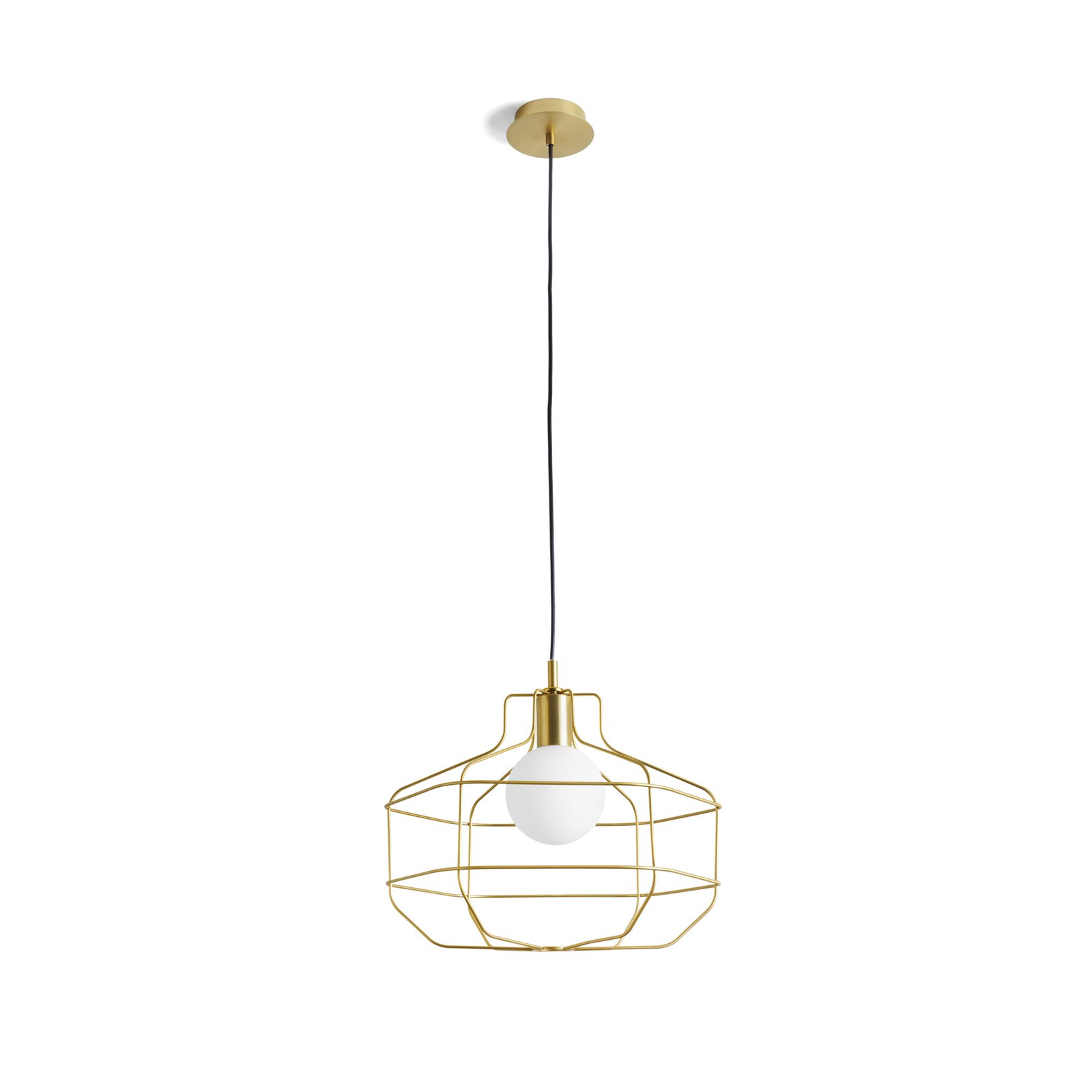 Draad hanglamp, goud, metalen kooi, 40 x 33 cm