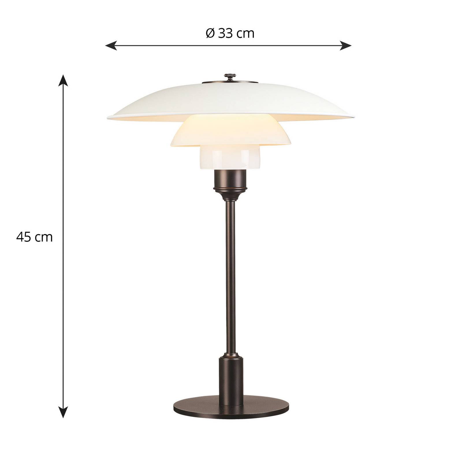 Louis Poulsen PH 3 1/2-2 1/2 Tischlampe braun/weiß, für Wohn & Esszimmer, Aluminium, Glas, Metall, E14, 60 W,  L: 33 cm,  B: 33 cm,  H: 45 cm