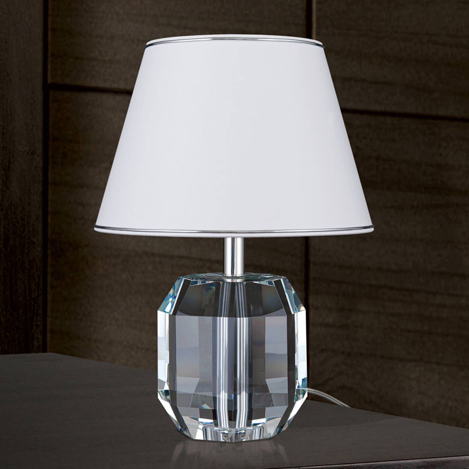 E-shop Stolná lampa Alexis s krištáľmi chróm/biela