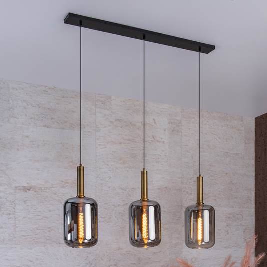 hanging light, smoked glass, 3bulb Lights.co.uk