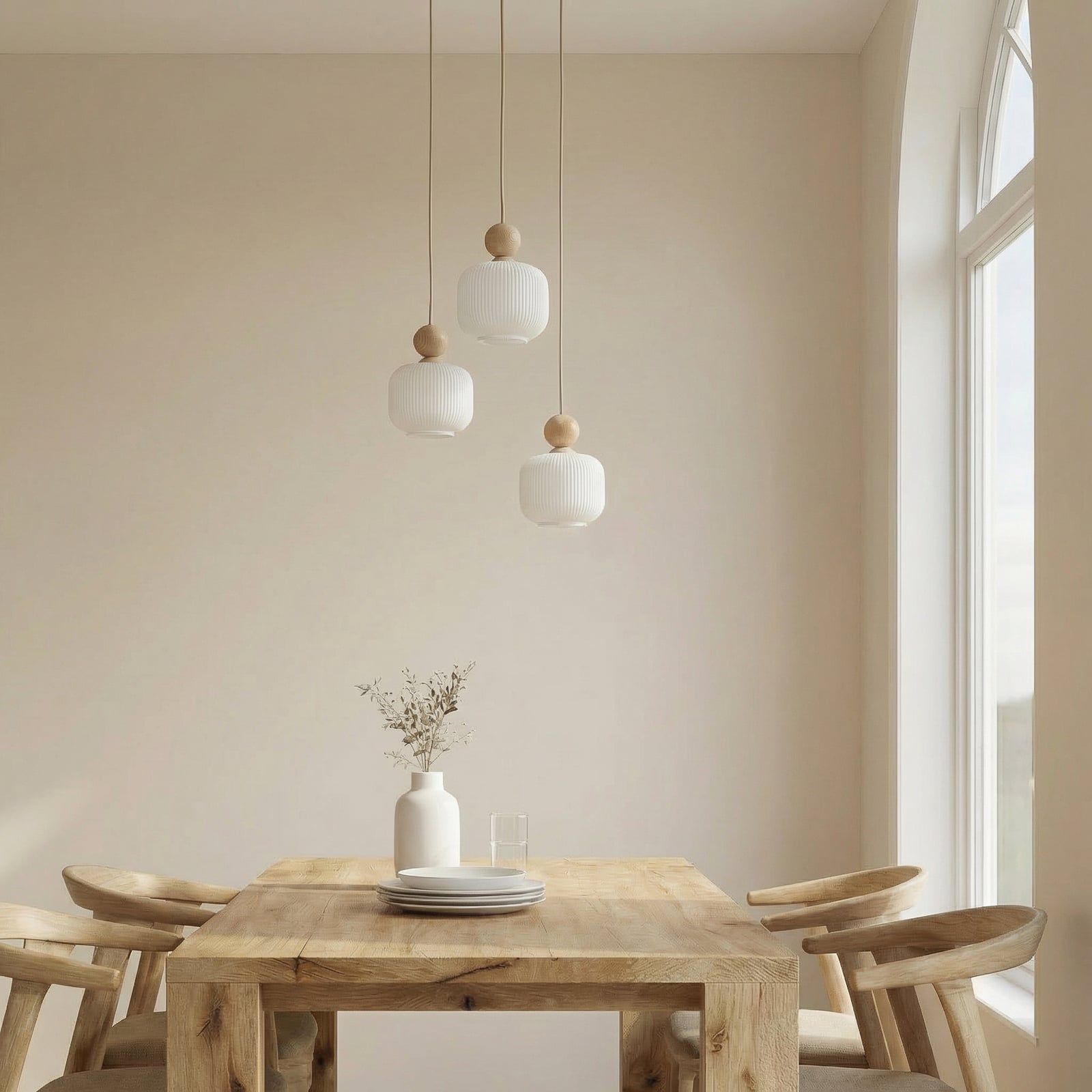 Ballo-riippuvalaisin, 3-lamppuinen, valkoinen, lasi, Ø 35 cm