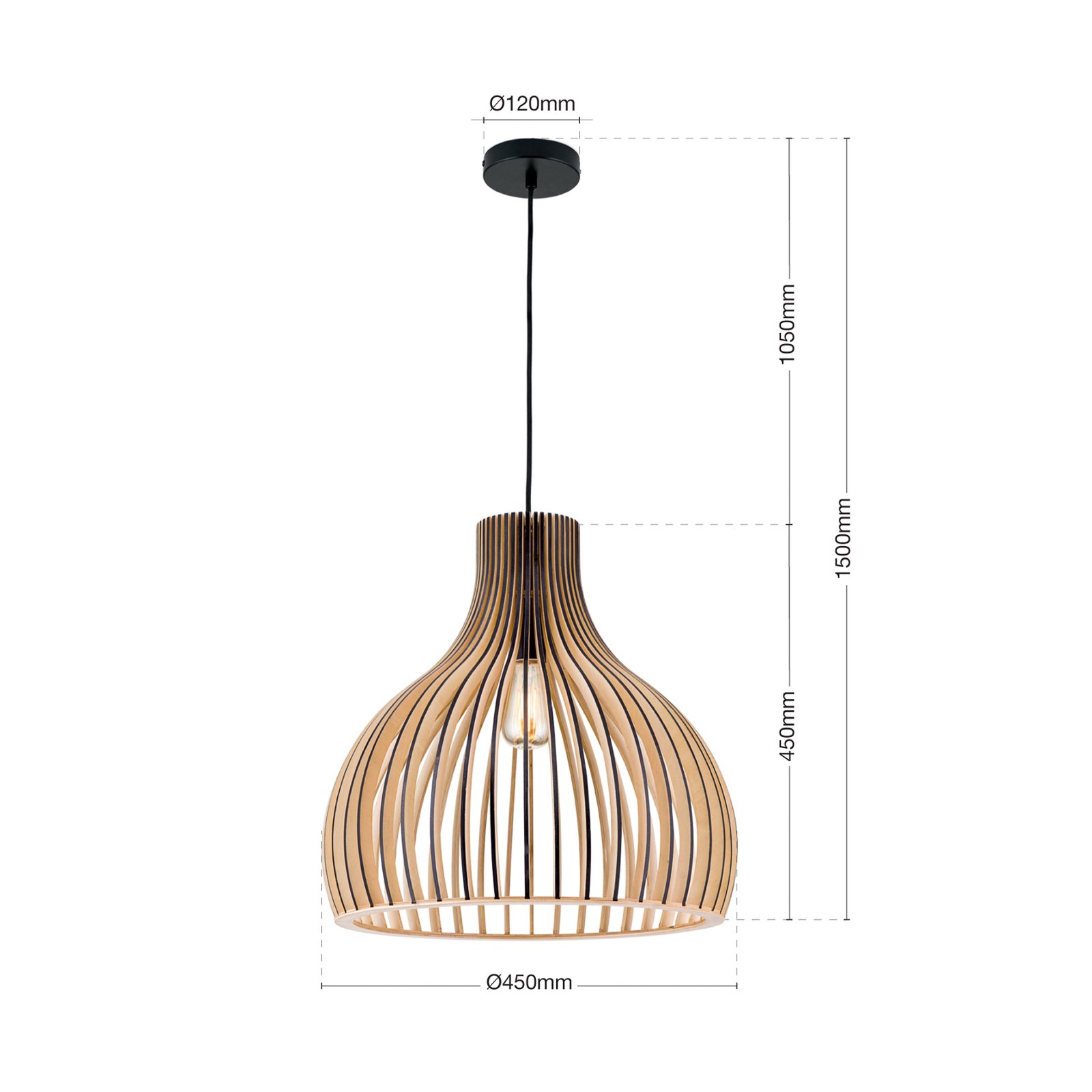 Suspension Erik, Ø 45 cm, bois, couleur naturelle, E27