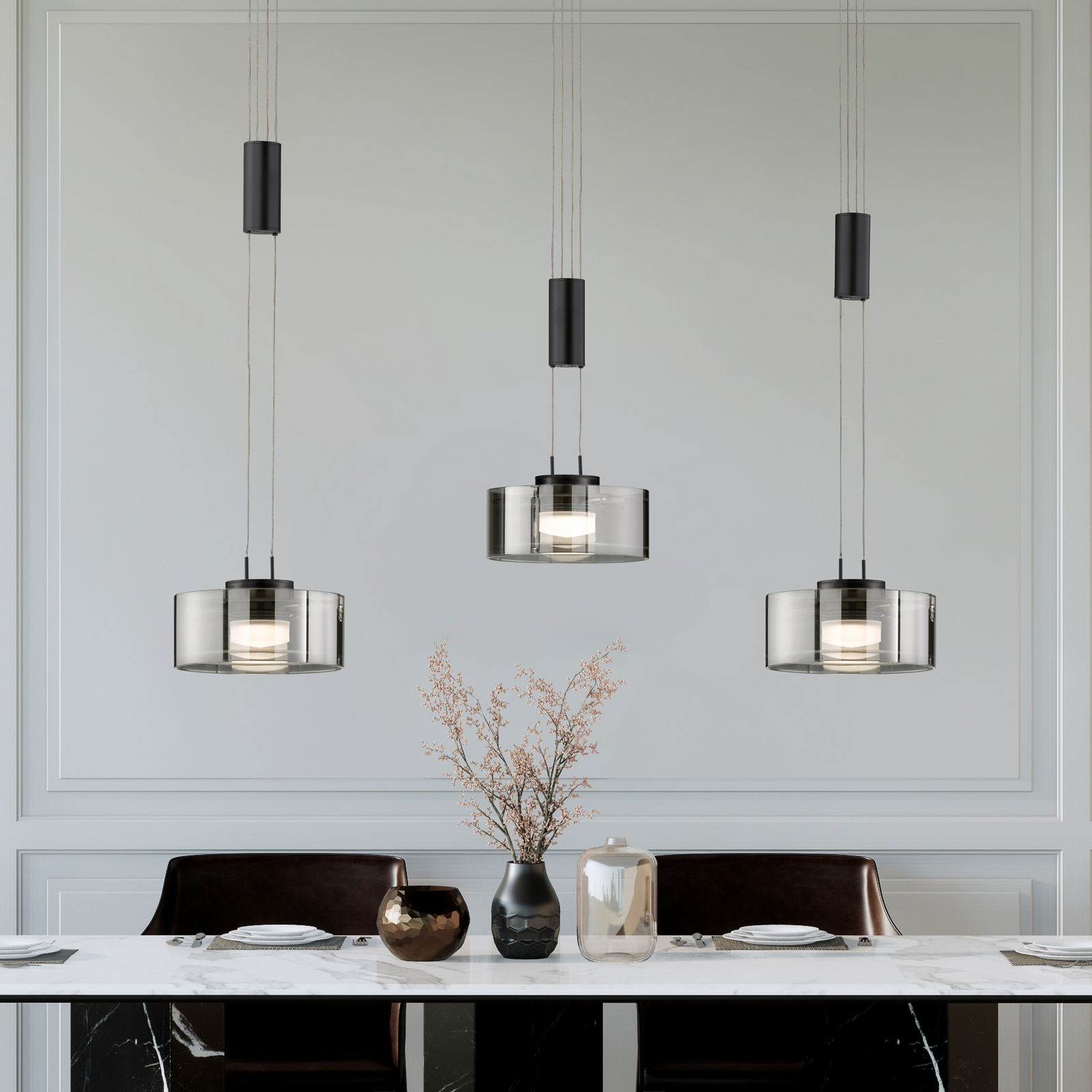 LED-pendellampe Lavin, længde 100 cm, sand sort/røggrå