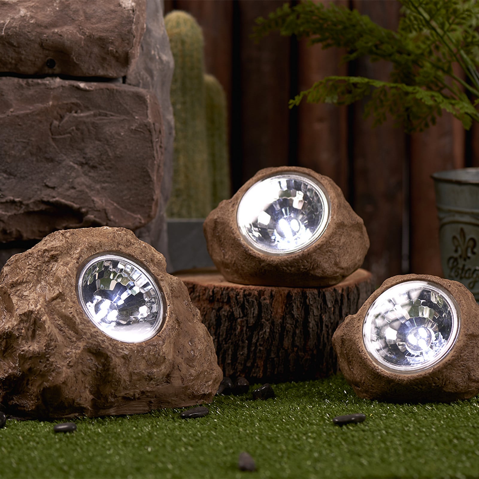 Lumisky Rocky Brown LED solarna dekorativna lampa, smeđa, set od 3 komada, plastika - smeđa, prozirna