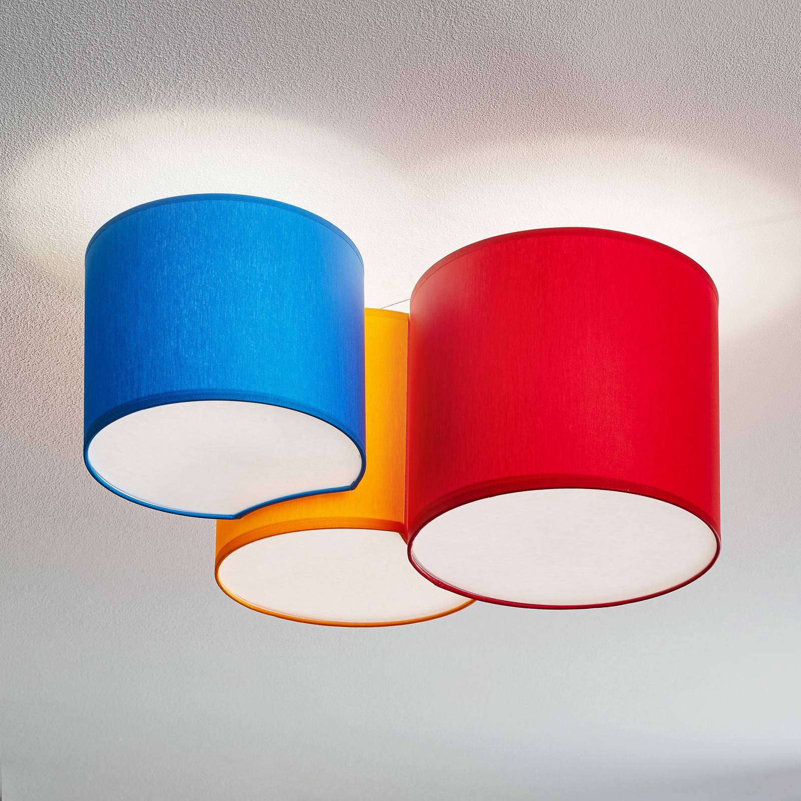 euluna - lampa sufitowa mona 3-pkt. czerwona/niebieska, do sypialni, metal, tkanina, tworzywo sztuczne, e27, 15w, d?. 56 cm, szer. 42 cm, wys. 29 cm