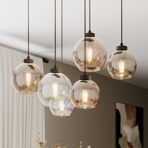 Suspension Cubus 6 lampes, transparente/miel/brune