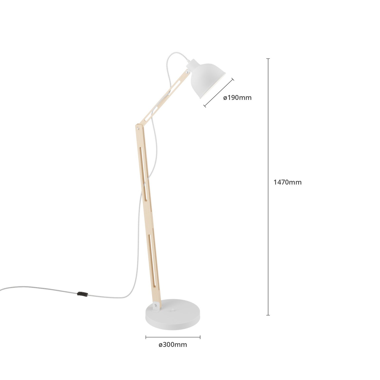 Stojací lampa Skansen, nastavitelná, bílá
