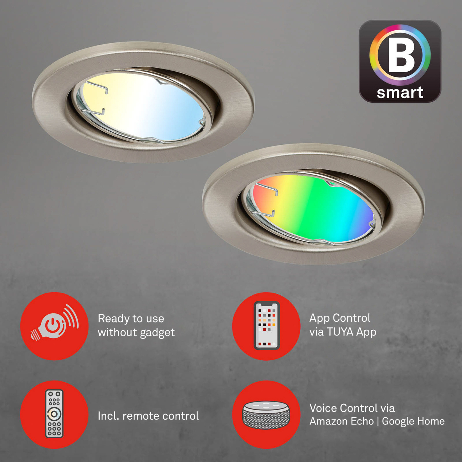 Lámpara empotrable LED Fit Move S, CCT RGB 3gang, níquel