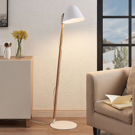 Lindby Tetja lampa podłogowa drewniana, biała