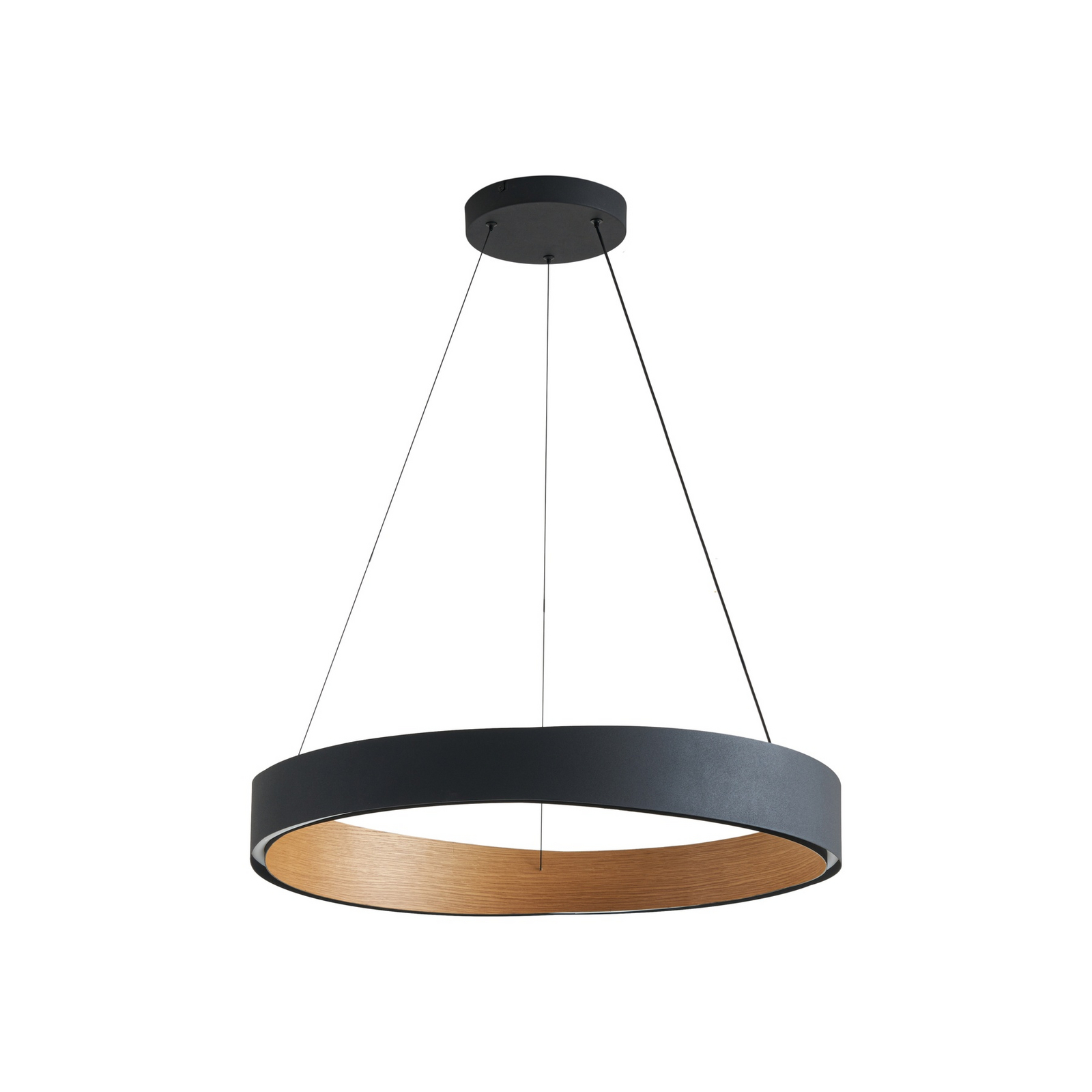 Lucande LED-Hängeleuchte Daelor, schwarz/Holz, CCT, dimmbar