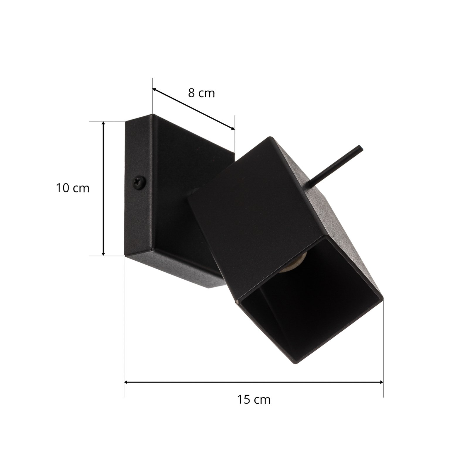 Square wall spotlight, black, one-bulb