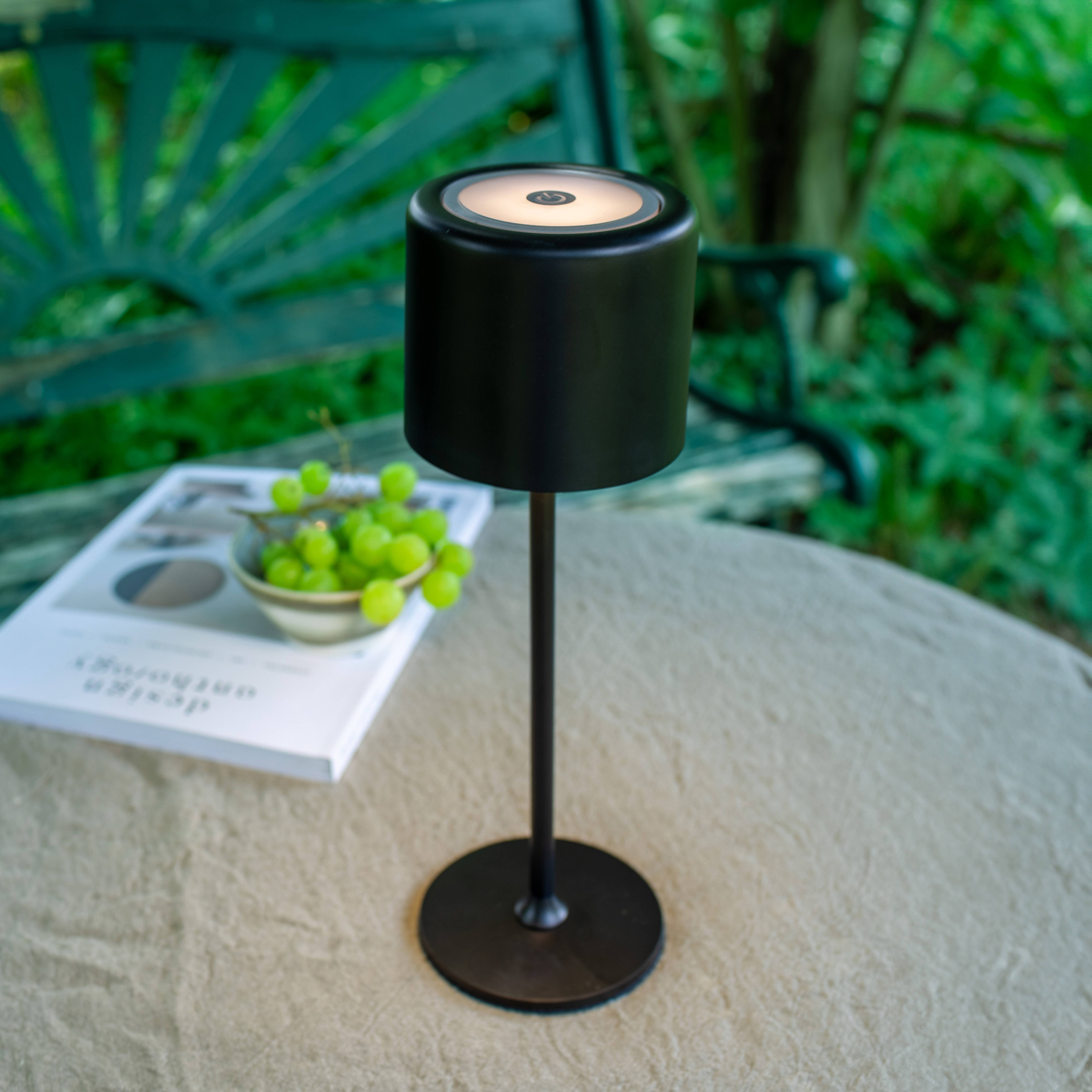 Lámpara mesa de batería Filo para exterior, negro