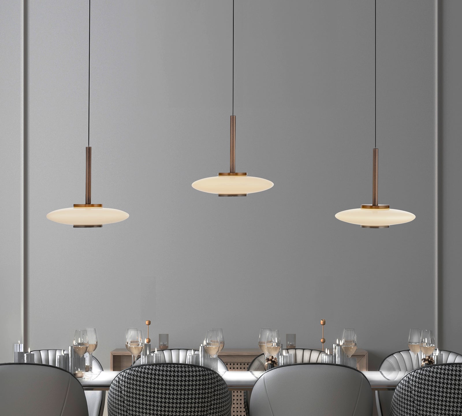 Suspension LED Vitrum, marron/opale, verre/aluminium, à 3 lampes - PURE