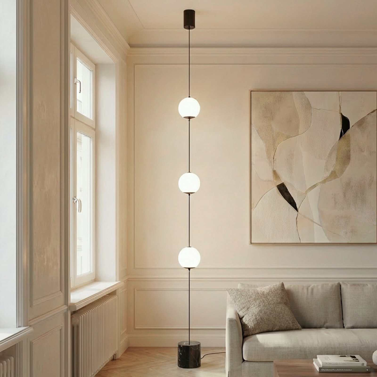 Lucande LED-Stehleuchte Sphere, schwarz/opal, Glas, dimmbar