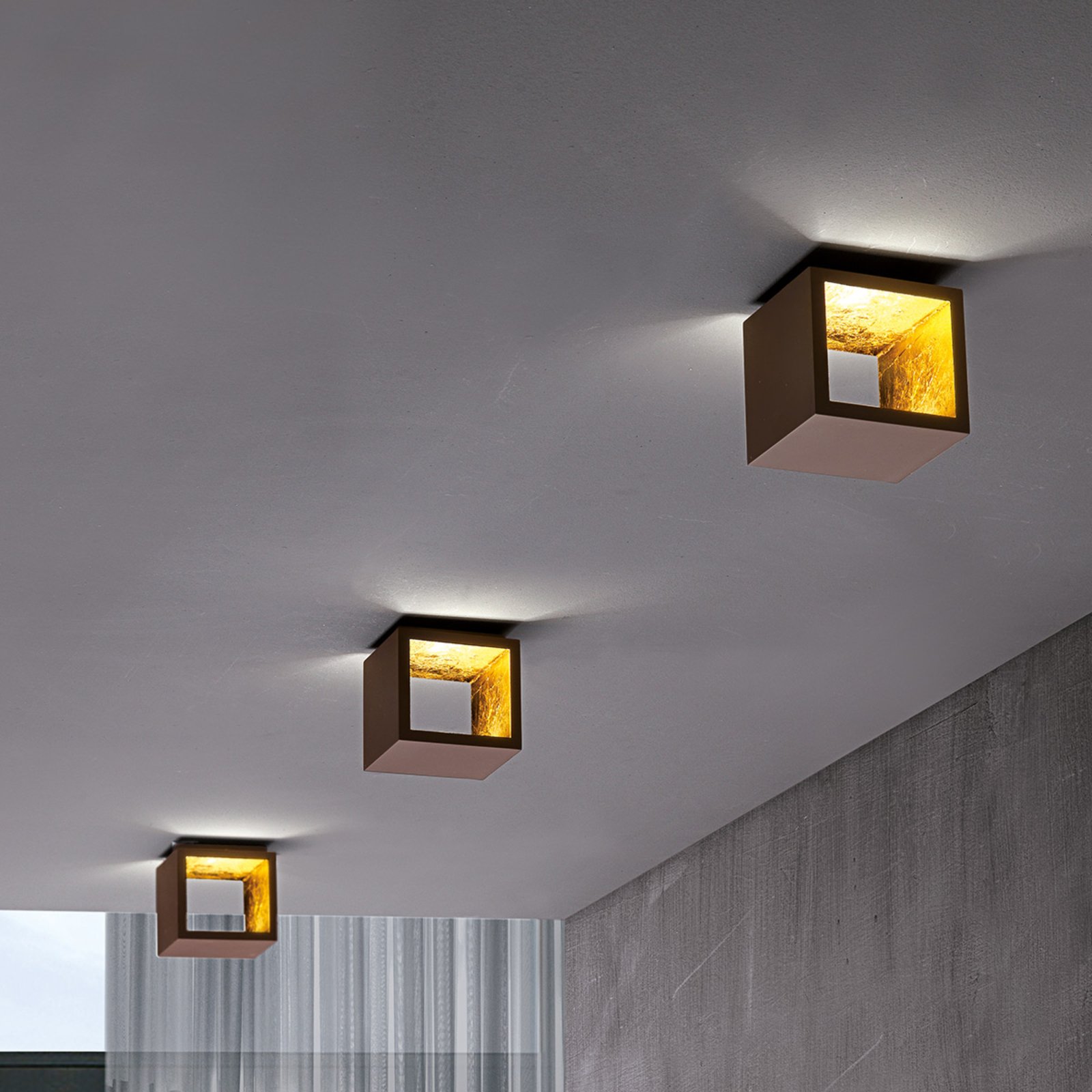 ICONE Cubò - LED ceiling light, 10 W, brown/gold
