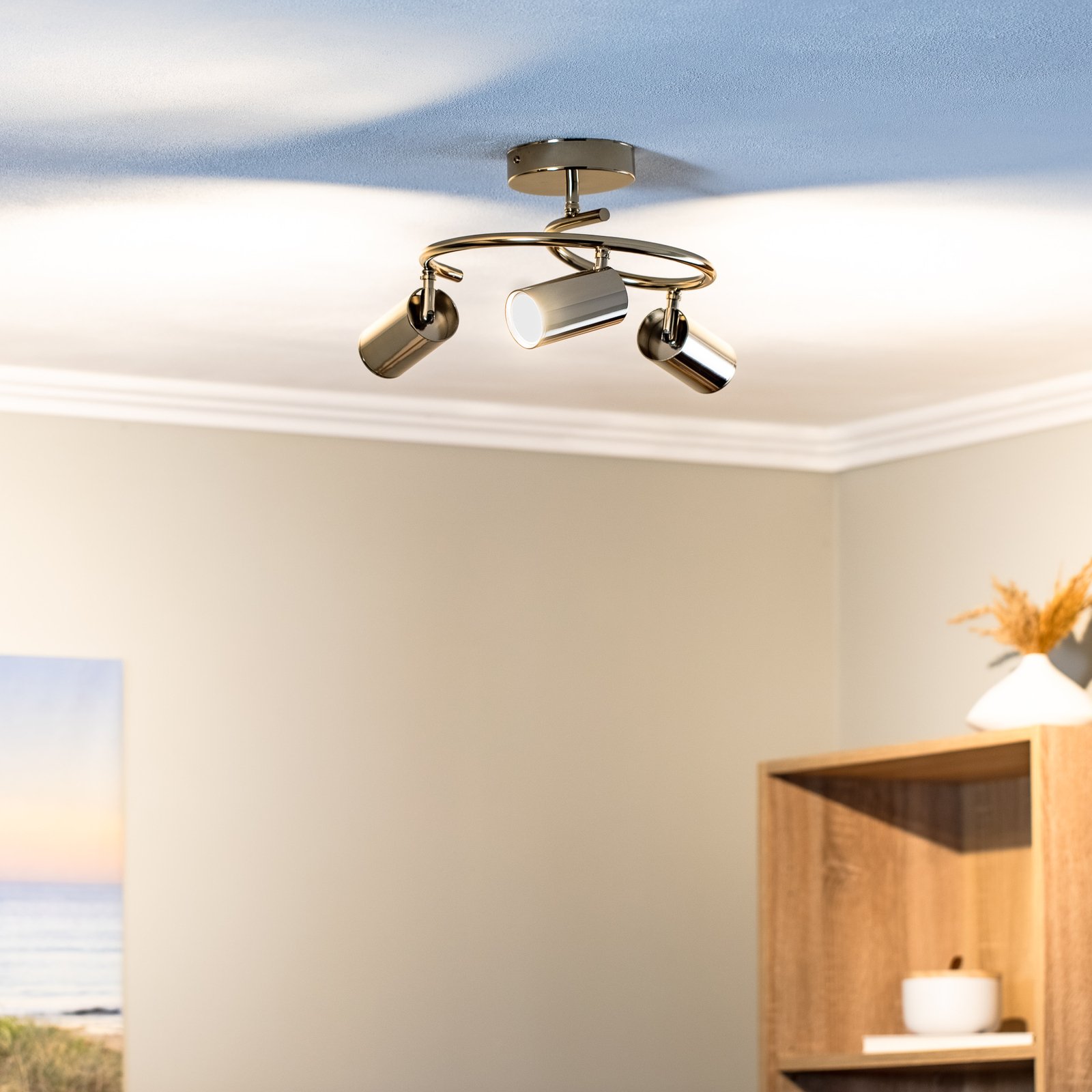 Faretto soffitto Spotte, Ø 47 cm, oro, 3 luci