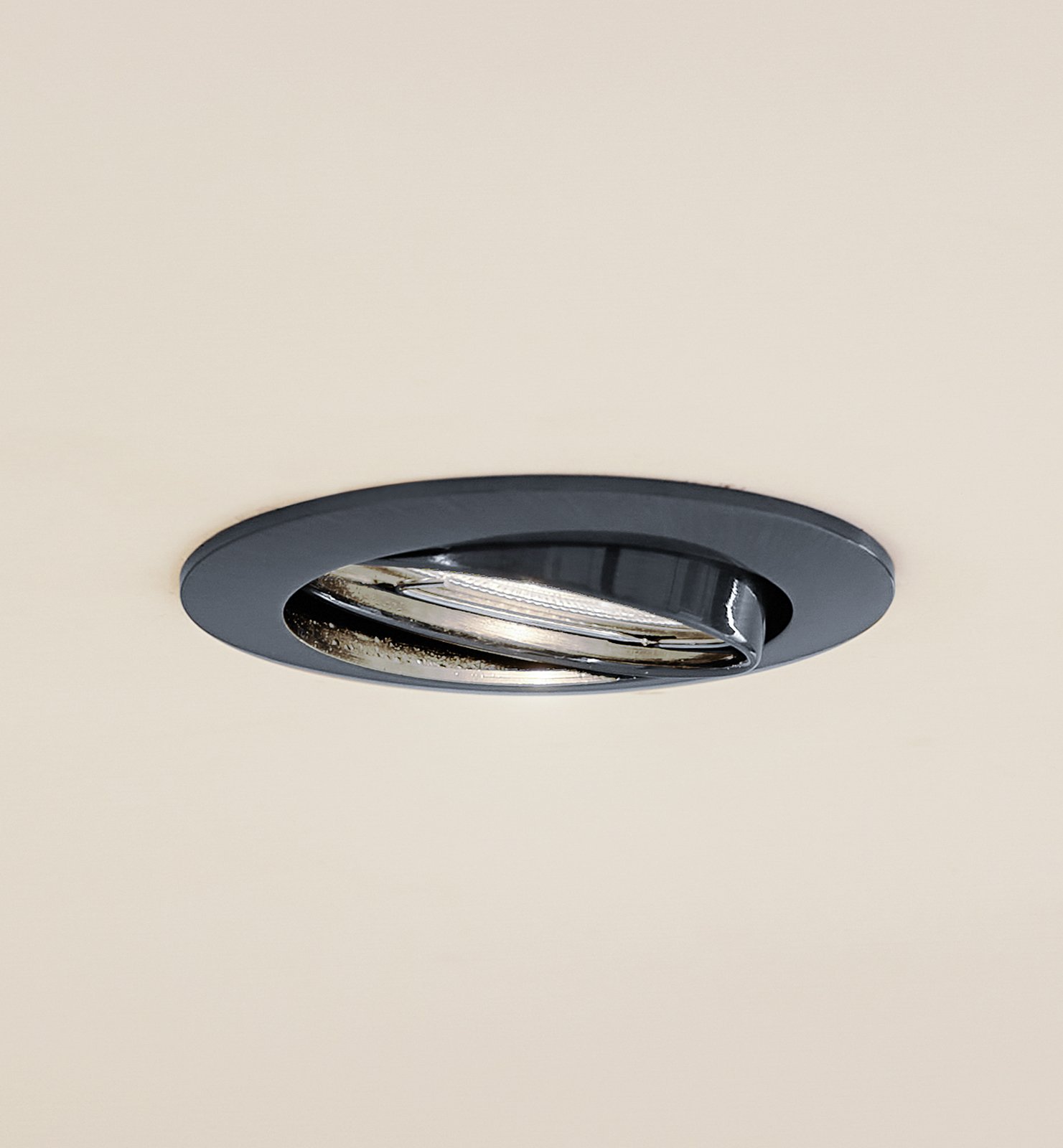 Prios recessed ceiling light Fibur, dark grey, aluminium, Ø 8.2 cm