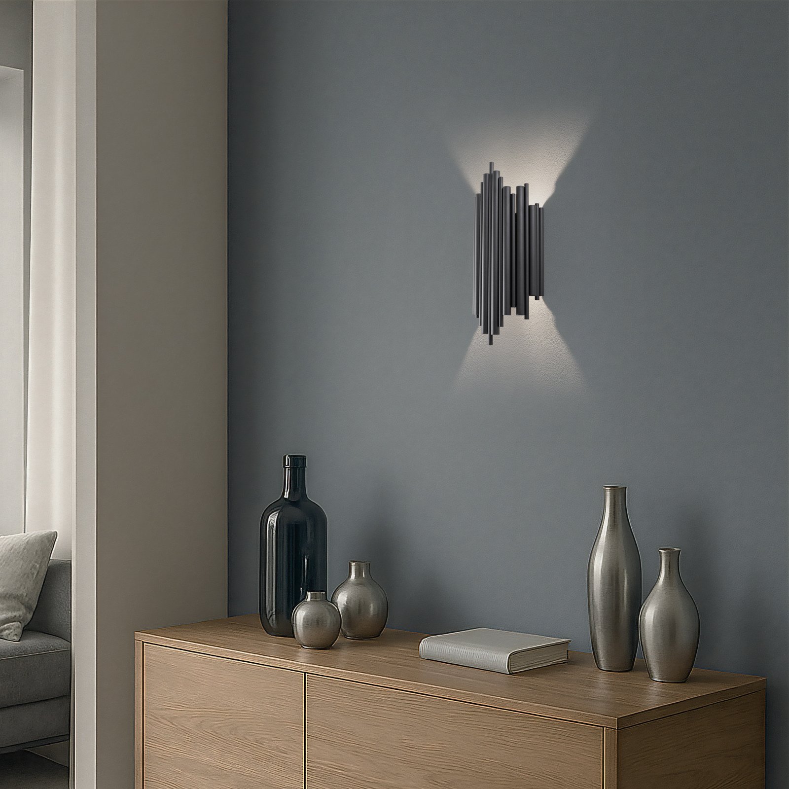 Wandleuchte Reis, schwarz, Metall, Höhe 50 cm