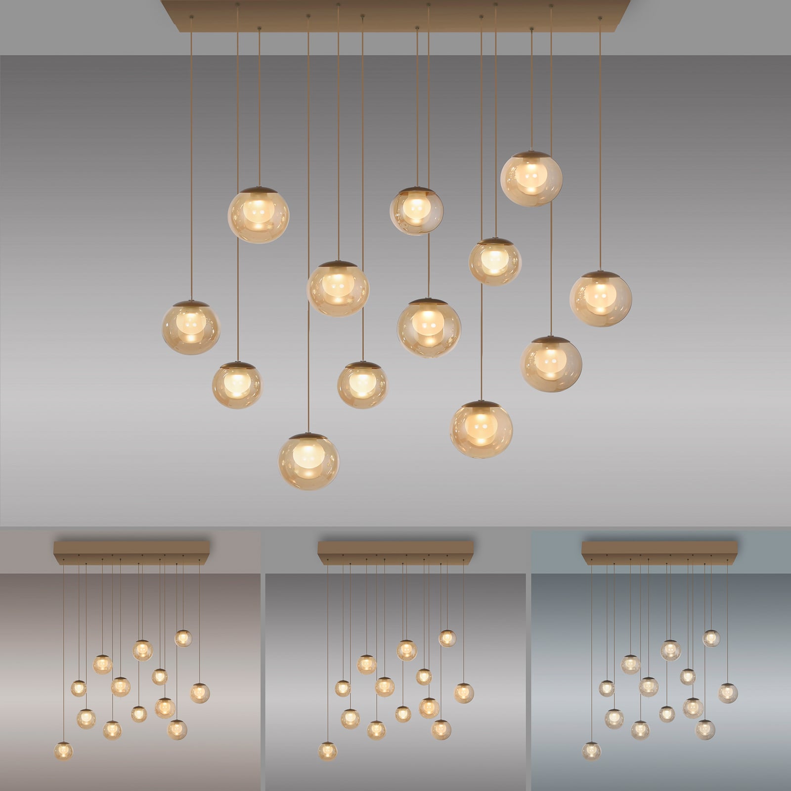 Popup LED-Hängelampe, bronze/amber, 100 cm 13-fl. - PURE Popup LED-Hängelampe, bronze/amber, 100 cm 13-fl. - PURE