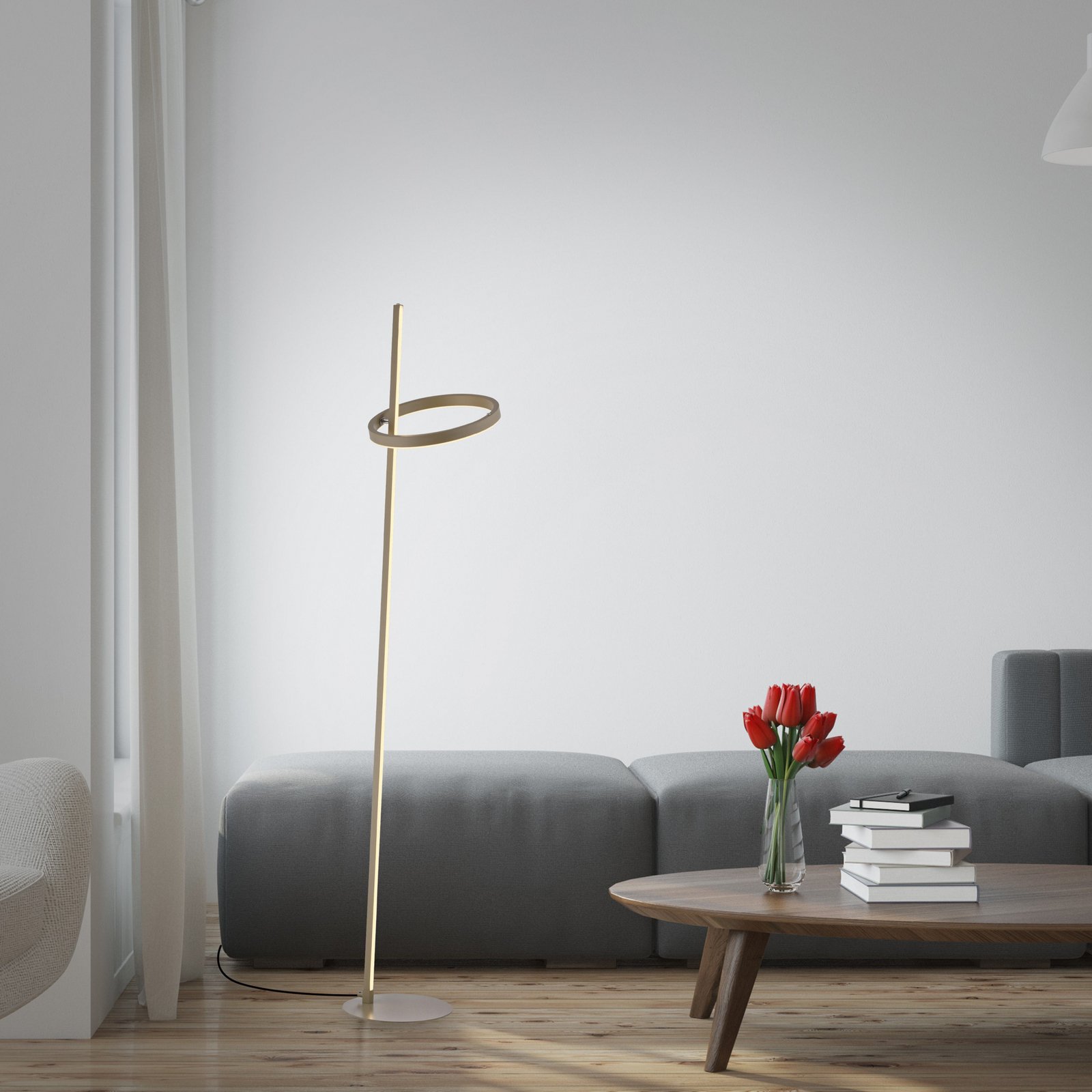 JUST LIGHT. LED vloerlamp Ritus zand, ijzer, dimmer, 3.000 K