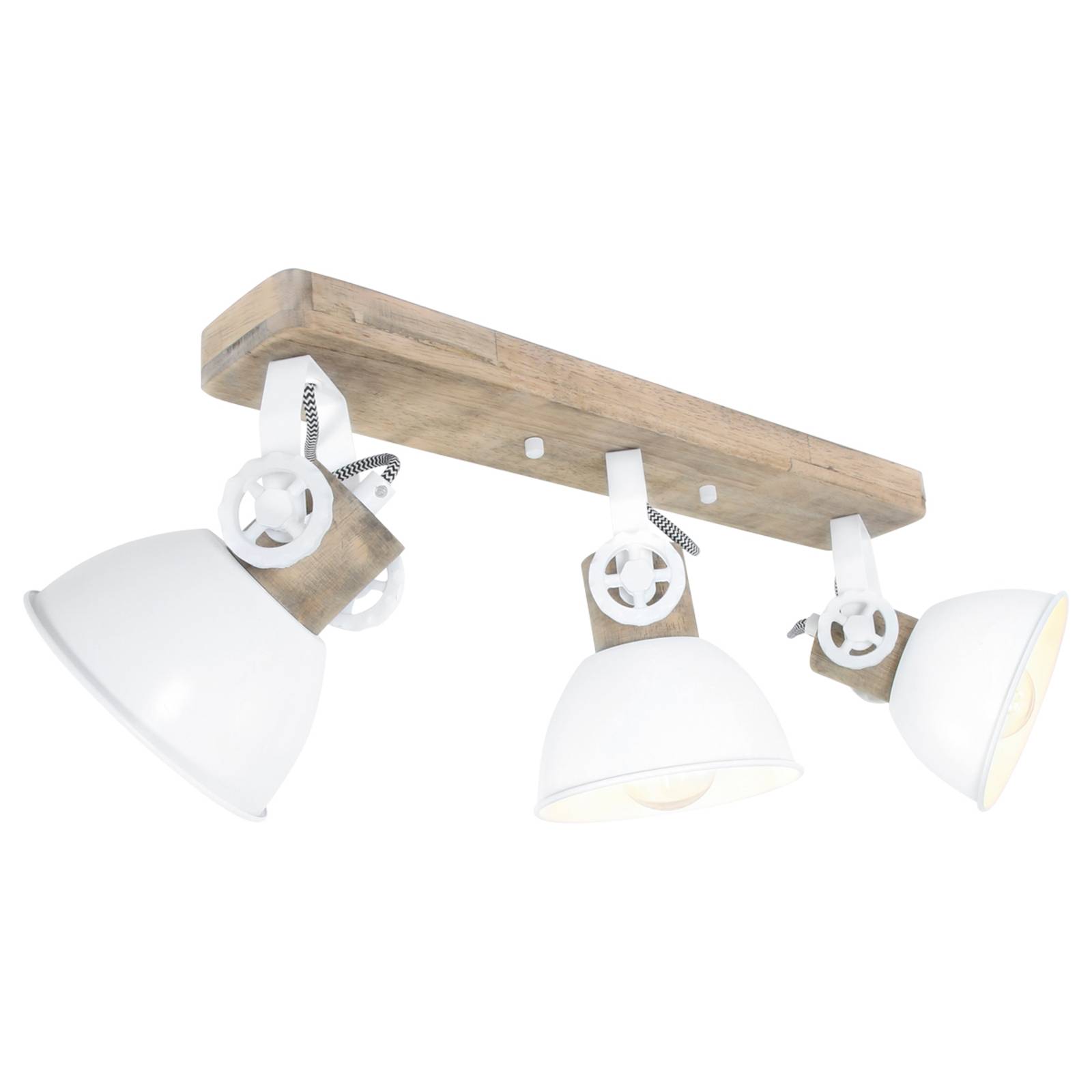 Steinhauer Plafondspot Gearwood, 3-lamps wit voor woonkamer / eettafel - vintage - hout licht - plafondlamp - dimbaar