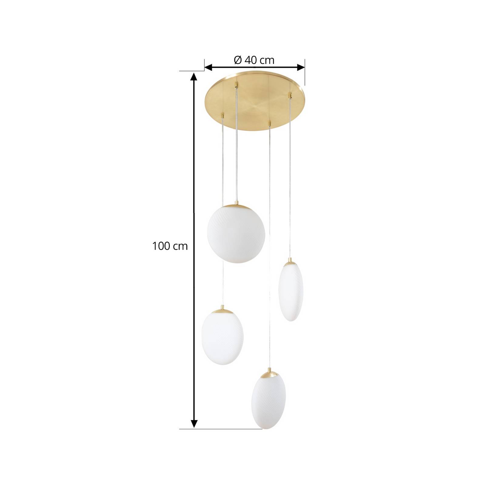 Lampa wisząca Lucande Lunelle, biały/mosiądz, szkło, 4-punktowa, Ø 40 cm