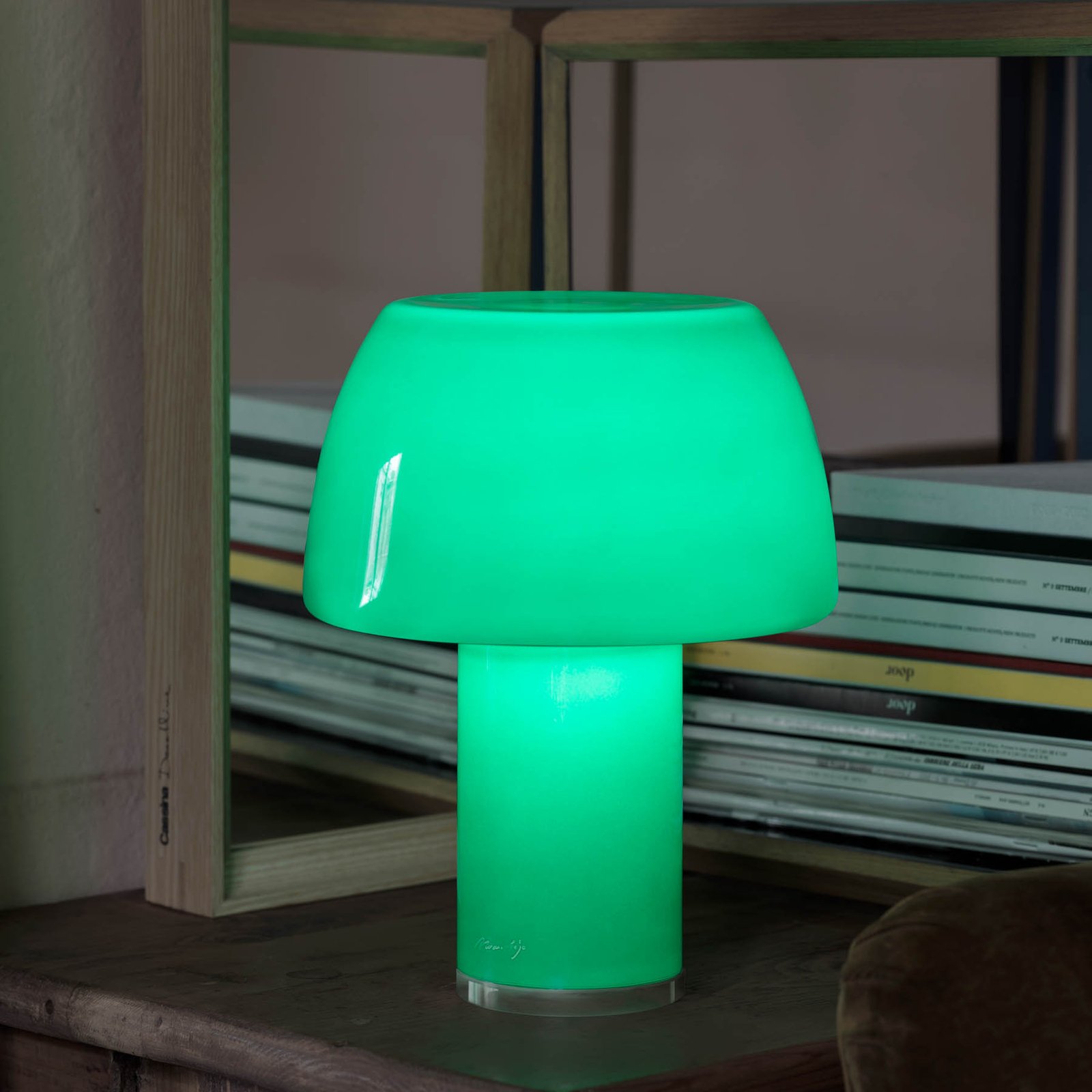 Nemo Lampe à poser LED rechargeable Lorosae, vert, verre, IP54, USB