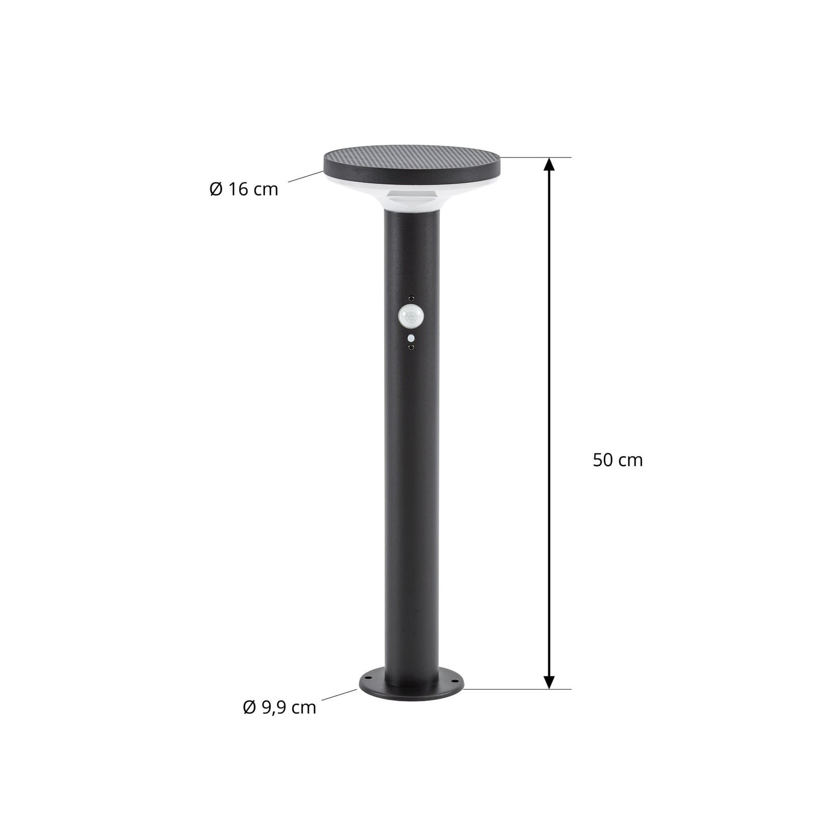 Kalen LED-sokkellykt med solcelle, svart, metall, 50 cm, bevegelsessensor – Kalen LED-sokkellykt med solcelle, svart, metall, 50 cm, bevegelsessensor –