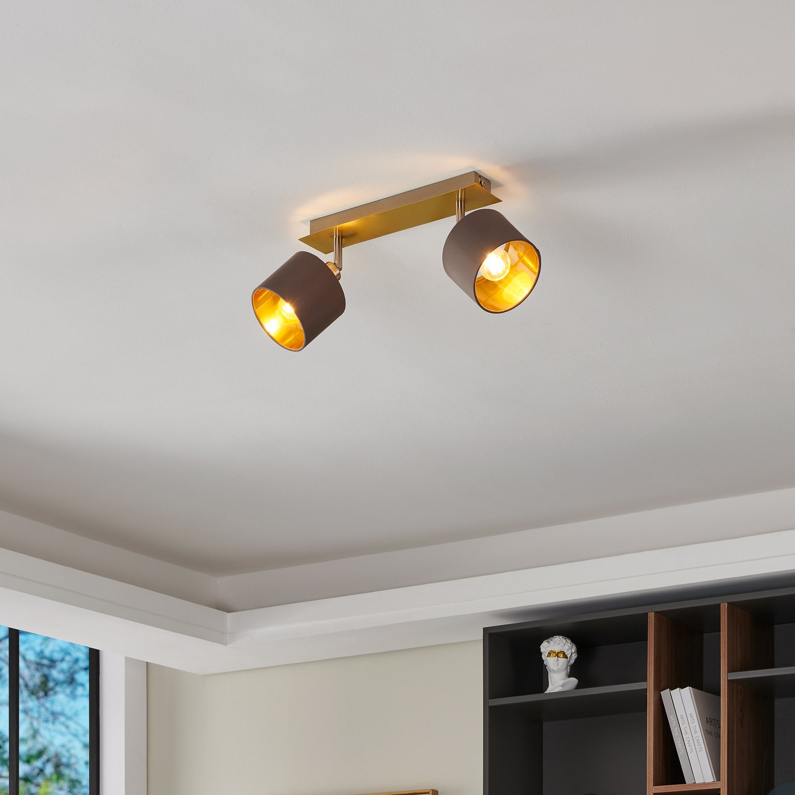 Plafondlamp Valbiano cappuccino/goud twee lampjes