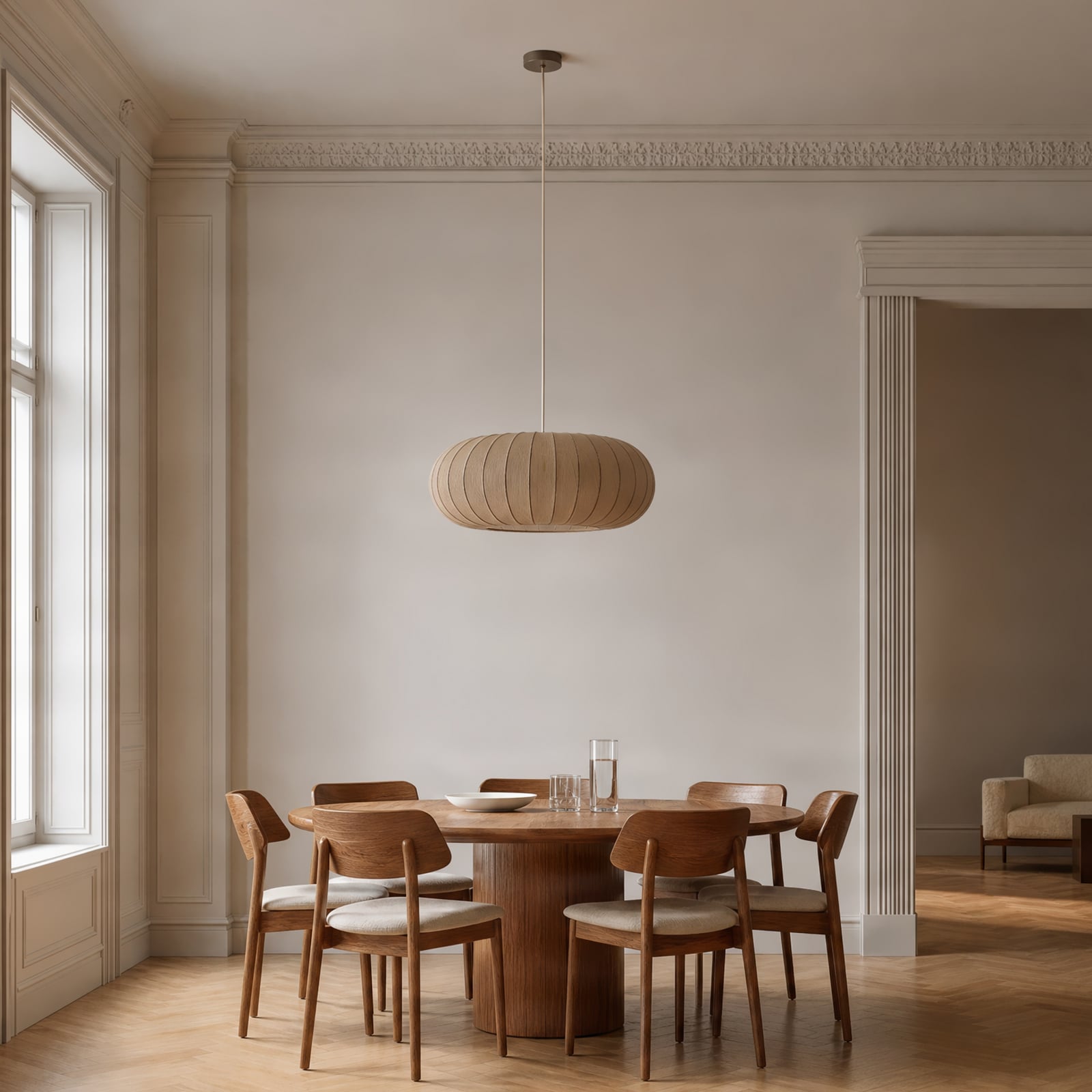 Lindby hanglamp Helin, bruin, Ø 70 cm, textiel, 3 x E27