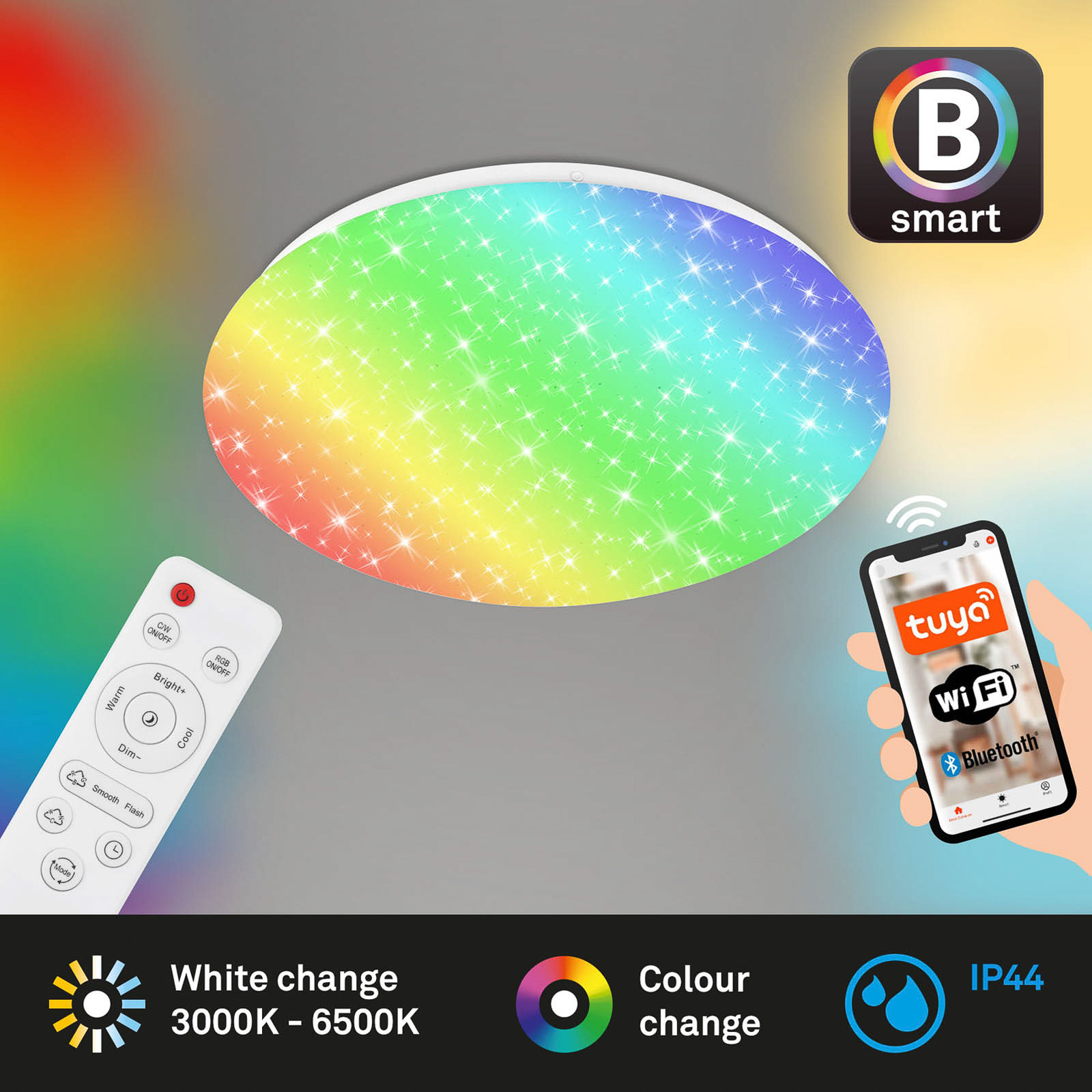 Stropné LED svetlo Barny S, stmievateľné, CCT, RGB